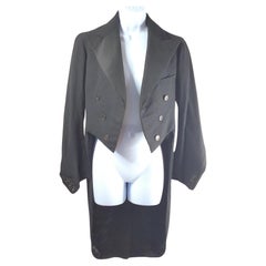 Couture Antique Tuxedo Wool Ribbed&QuiltedSatin FullyLined&Padded Black Tailcoat