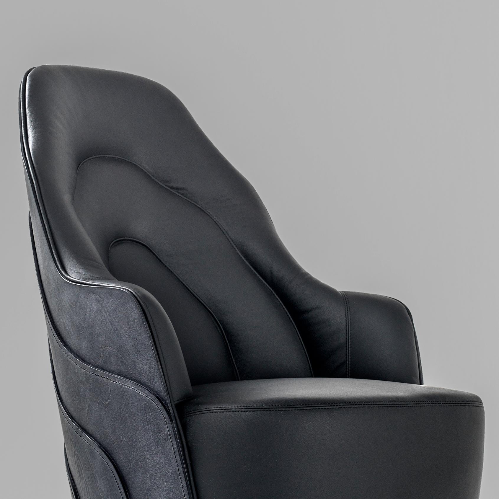 Leather Couture Armchair by Färg & Blanche in Black and Grey for BD Barcelona