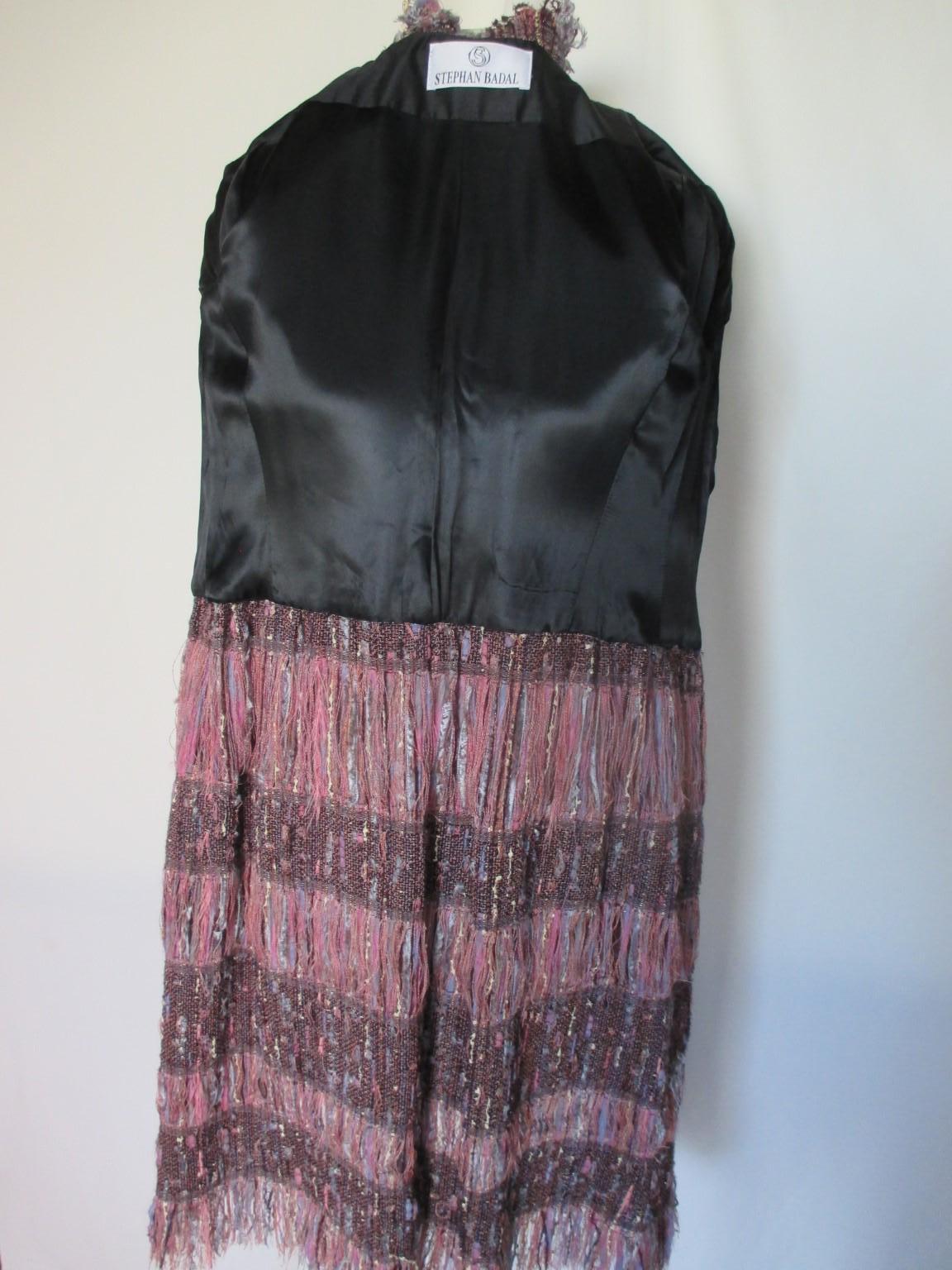 Couture Badal Black Silk Fringe Coat For Sale 7
