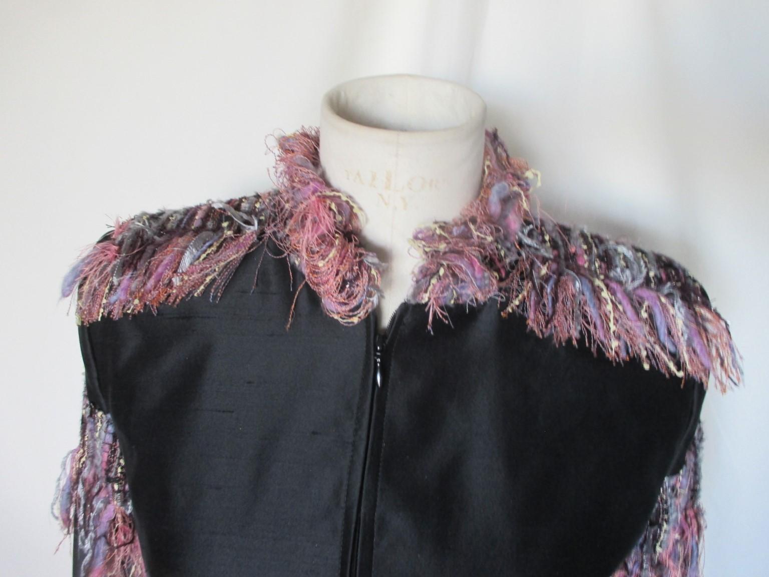 Couture Badal Black Silk Fringe Coat In Good Condition For Sale In Amsterdam, NL