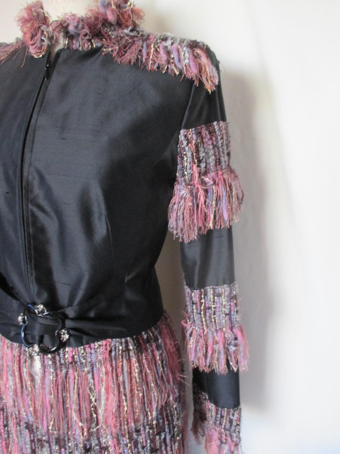 Women's or Men's Couture Badal Black Silk Fringe Coat For Sale