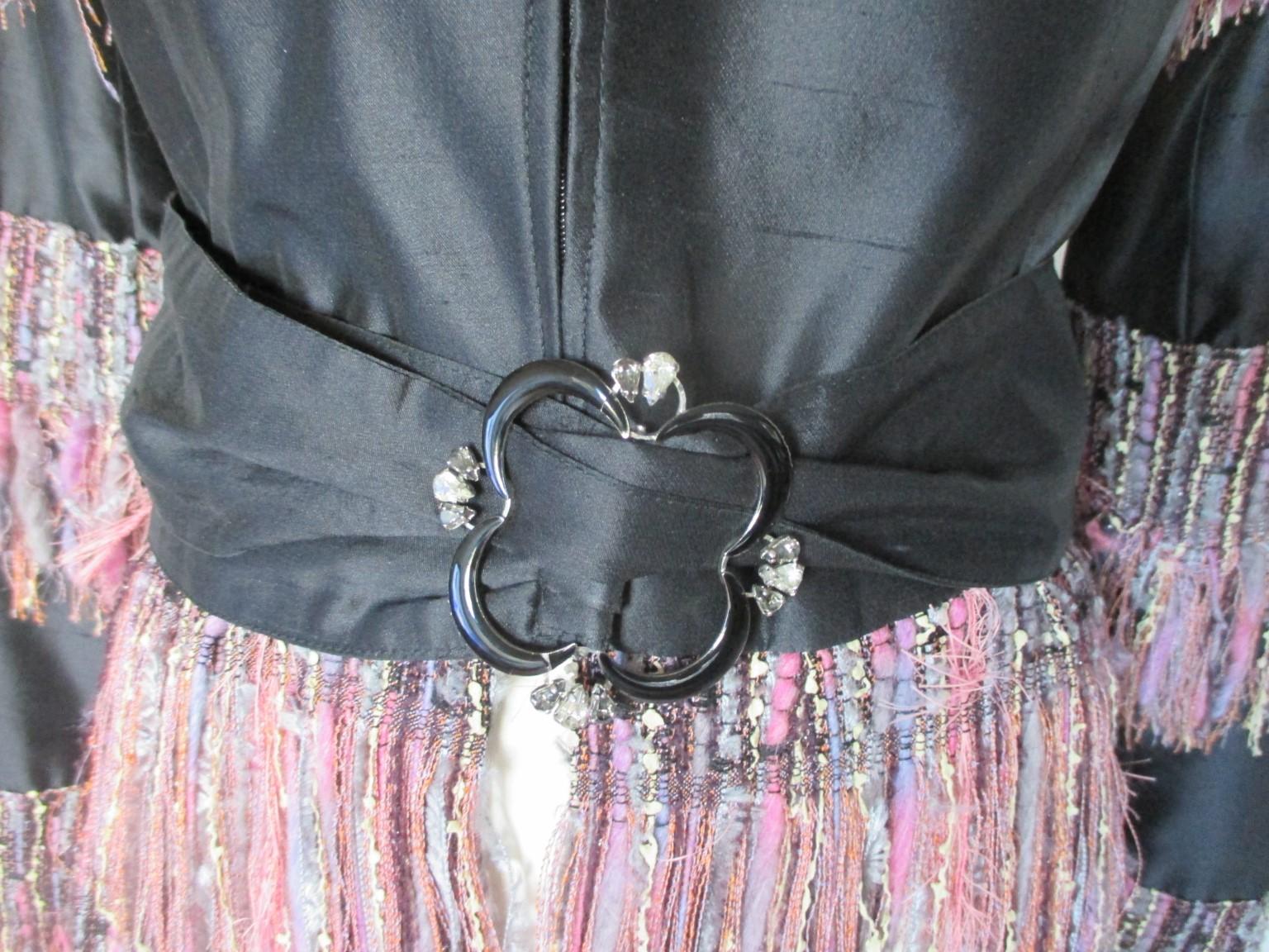 Couture Badal Black Silk Fringe Coat For Sale 1