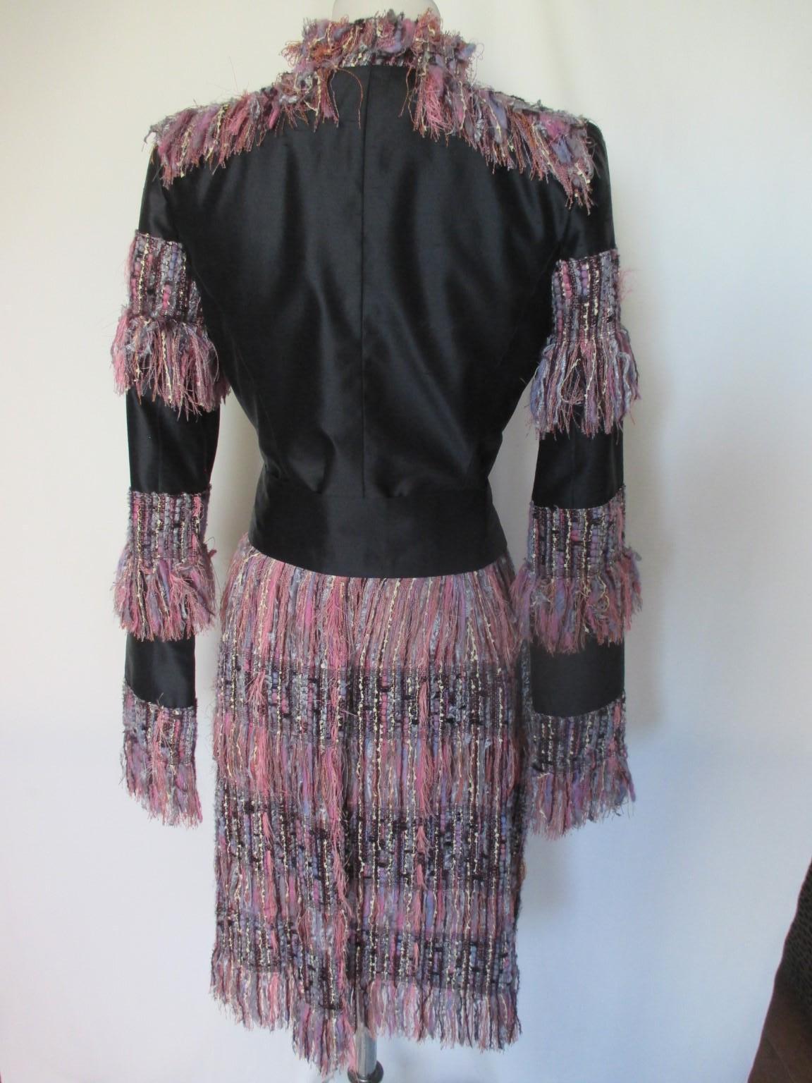 Couture Badal Black Silk Fringe Coat For Sale 2