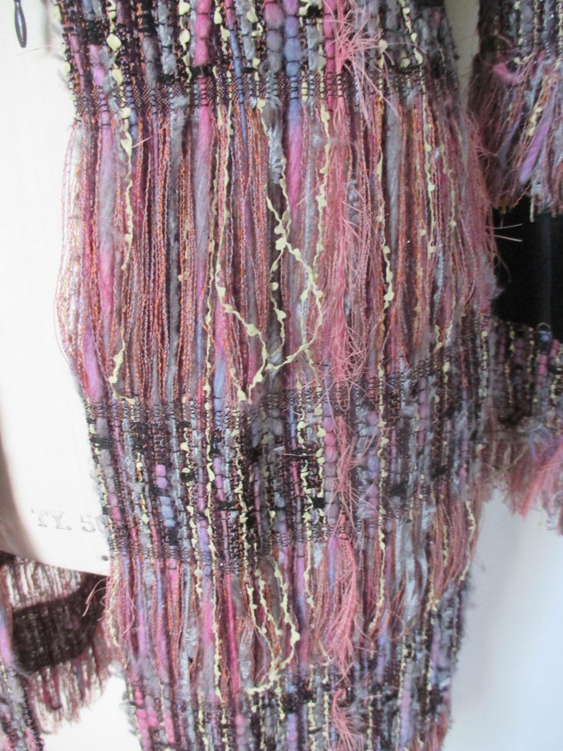 Cappotto con frange in seta nera Couture Badal in vendita 3
