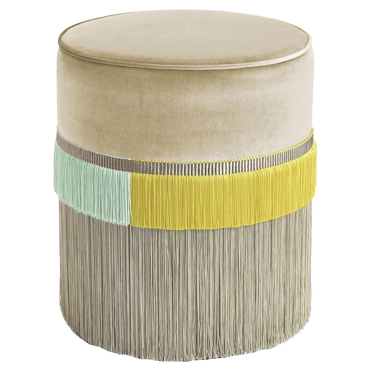 Couture Beige Pouf with Line Fringe by Lorenza Bozzoli Design For Sale
