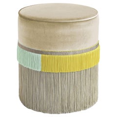 Couture Beige Pouf with Line Fringe by Lorenza Bozzoli Design