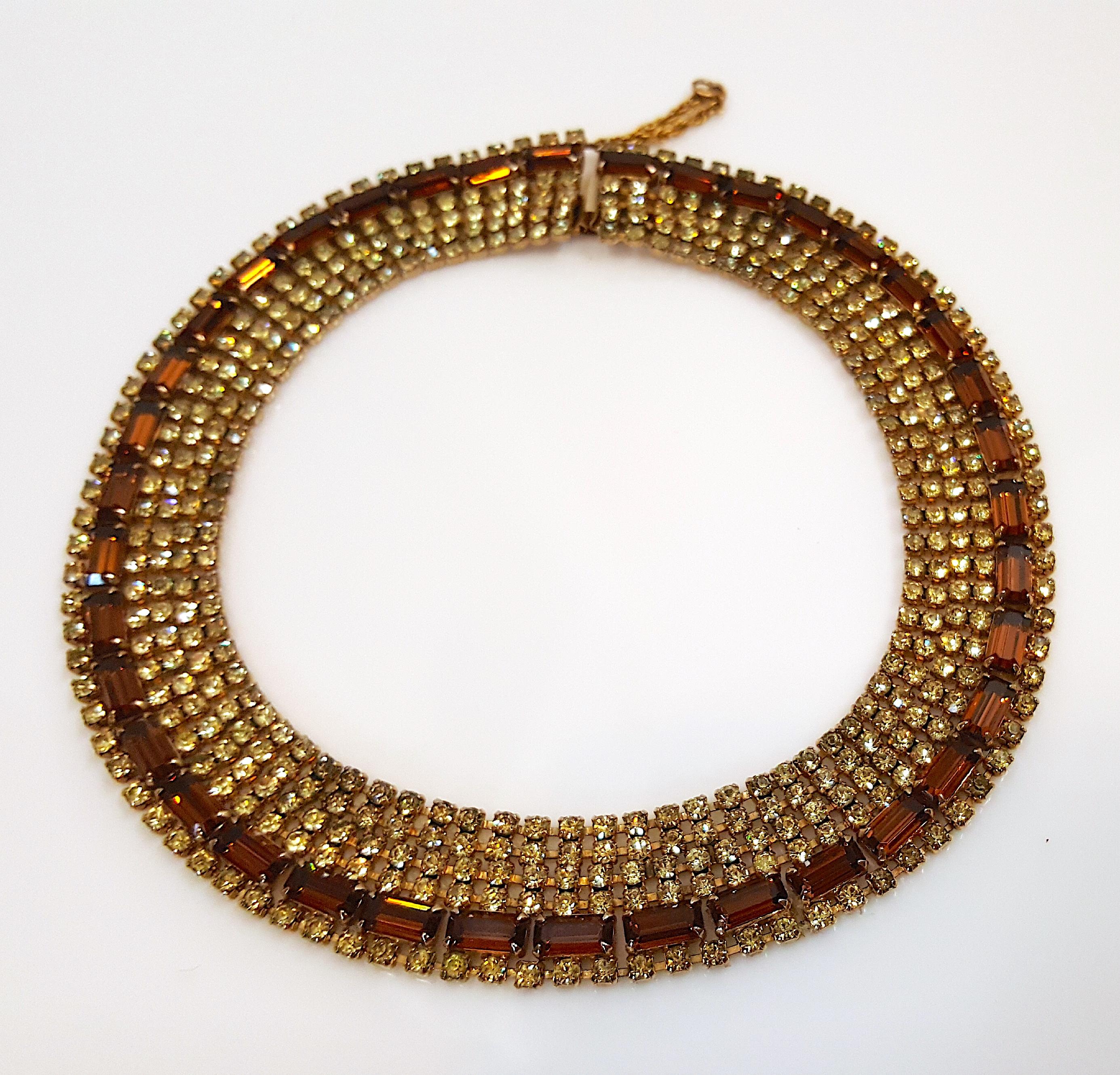 Couture DiorDesigner WesternGermany MaxMuller CitrineCrystal Gold ChokerNecklace In Good Condition For Sale In Chicago, IL