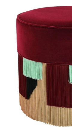 Couture Bordeaux Pouf with Geometric Fringe by Lorenza Bozzoli Design