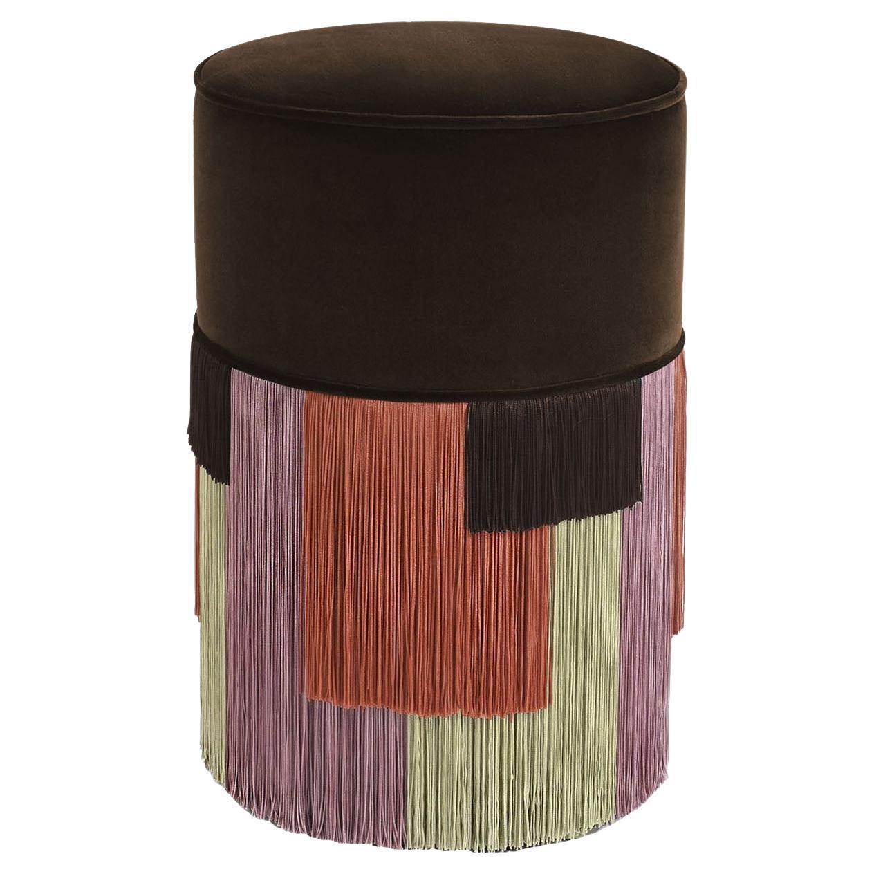 Couture Brown Pouf with Geometric Fringe by Lorenza Bozzoli Design