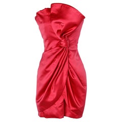 Couture Bustier Pink satin draped cocktail dress Lecoanet Hemant 