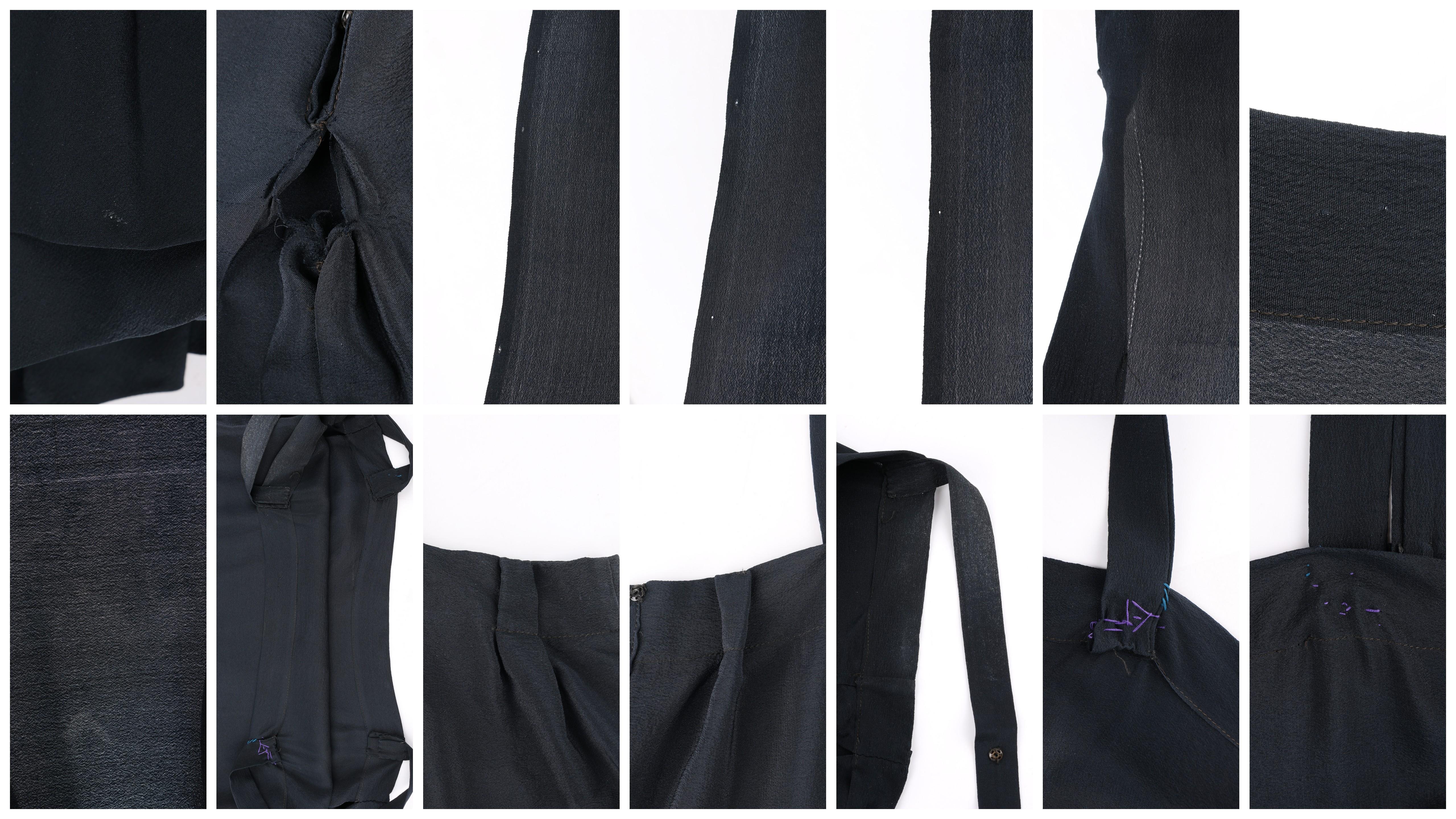 COUTURE c.1920s Black Chiffon Silk Beige Lace Pintuck Flapper Dress Slip Set L 1