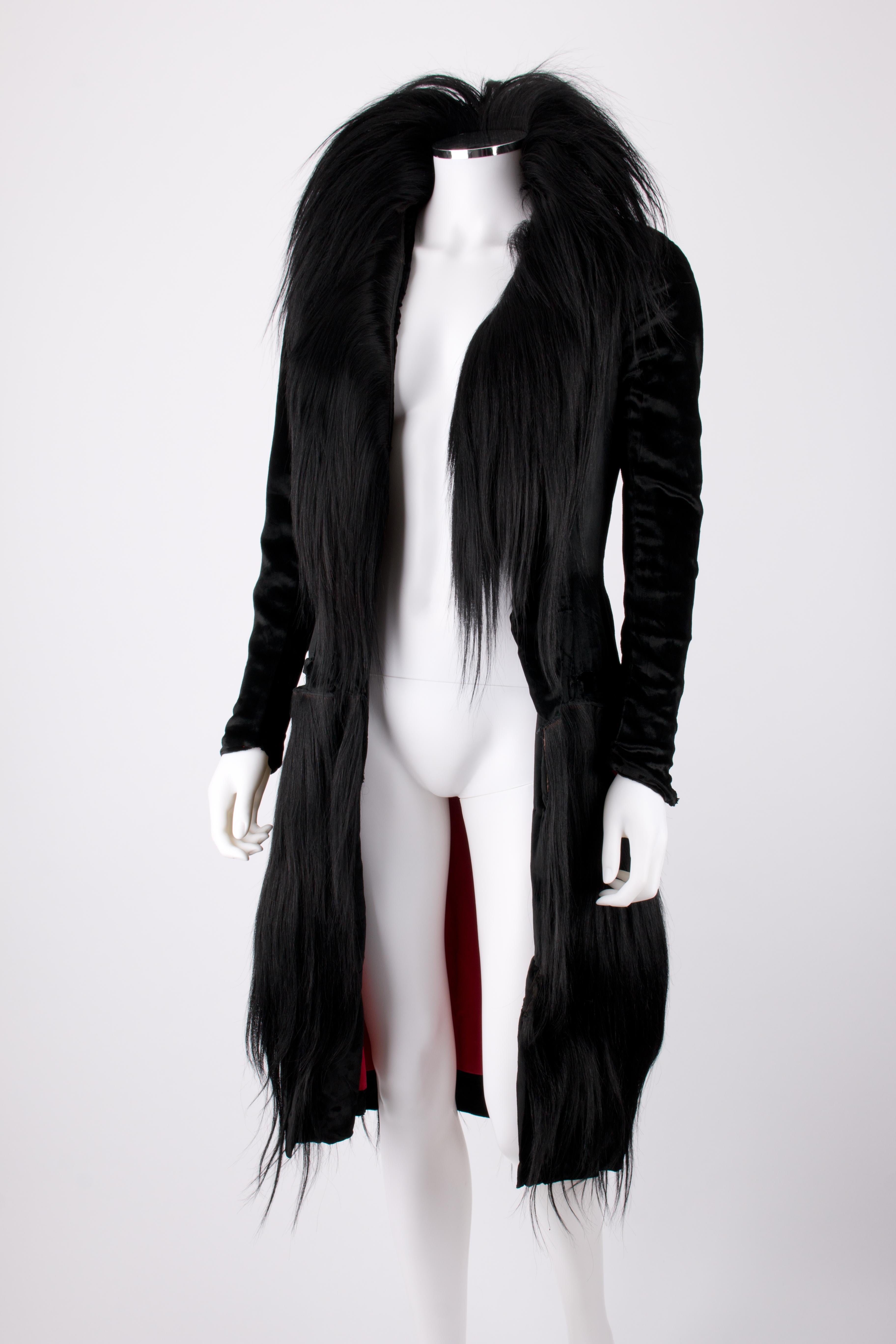 COUTURE c.1920's Black Long Fur Silk Velvet Avant Garde Flapper Coat OOAK In Good Condition In Thiensville, WI