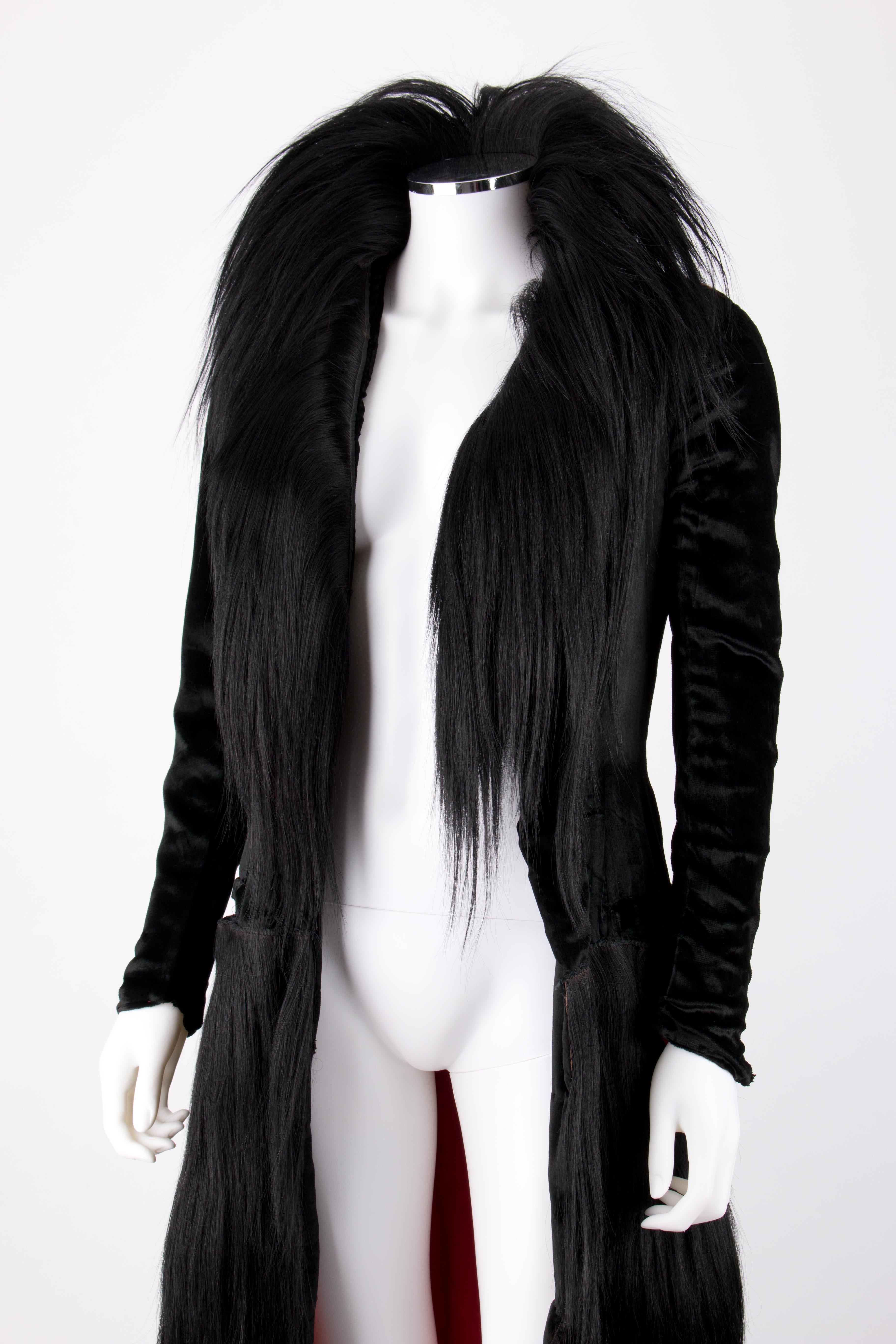 Women's COUTURE c.1920's Black Long Fur Silk Velvet Avant Garde Flapper Coat OOAK