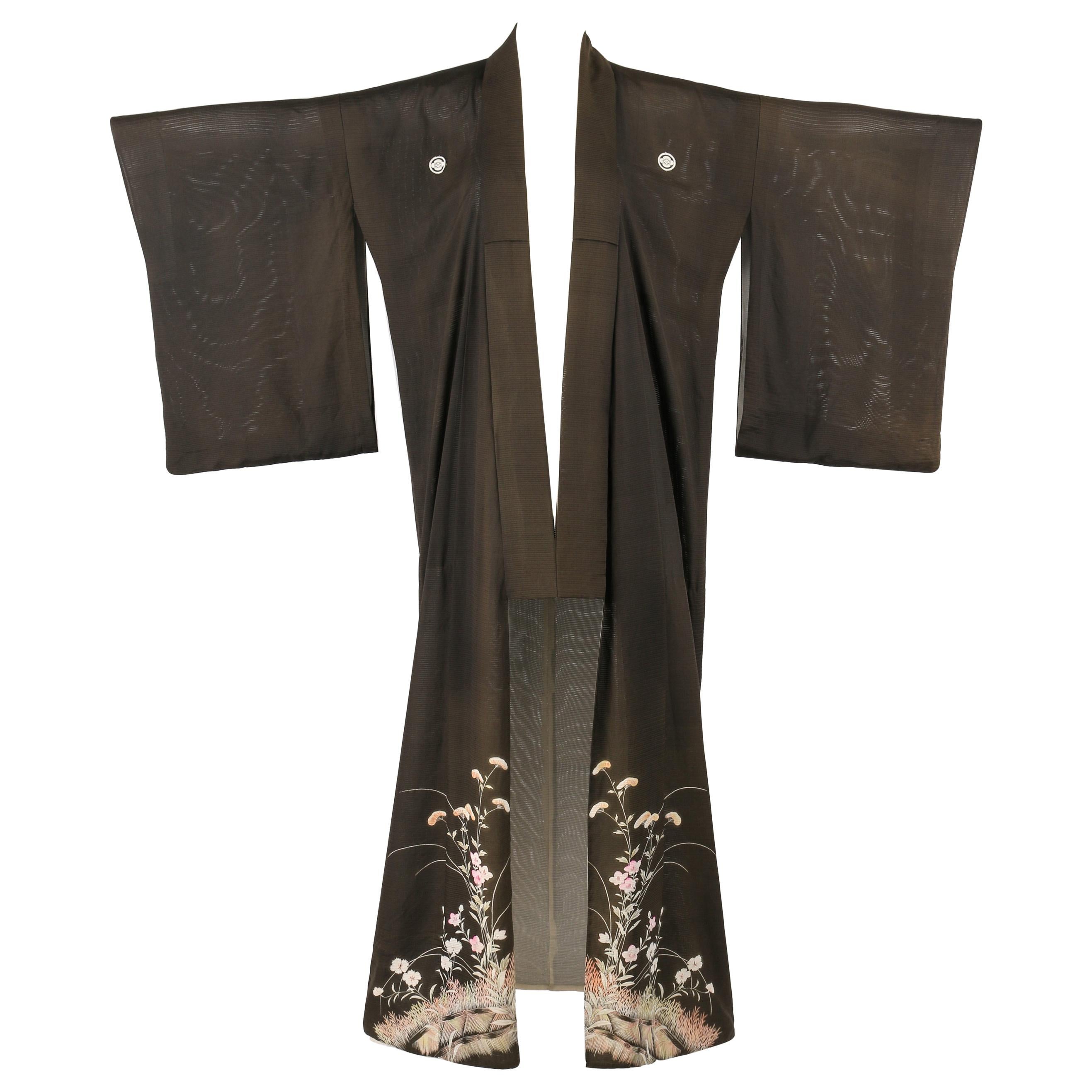 COUTURE c.1920s Kikyo Ume Pine Flower Silk Iro Tomesode Formal Wedding Kimono 