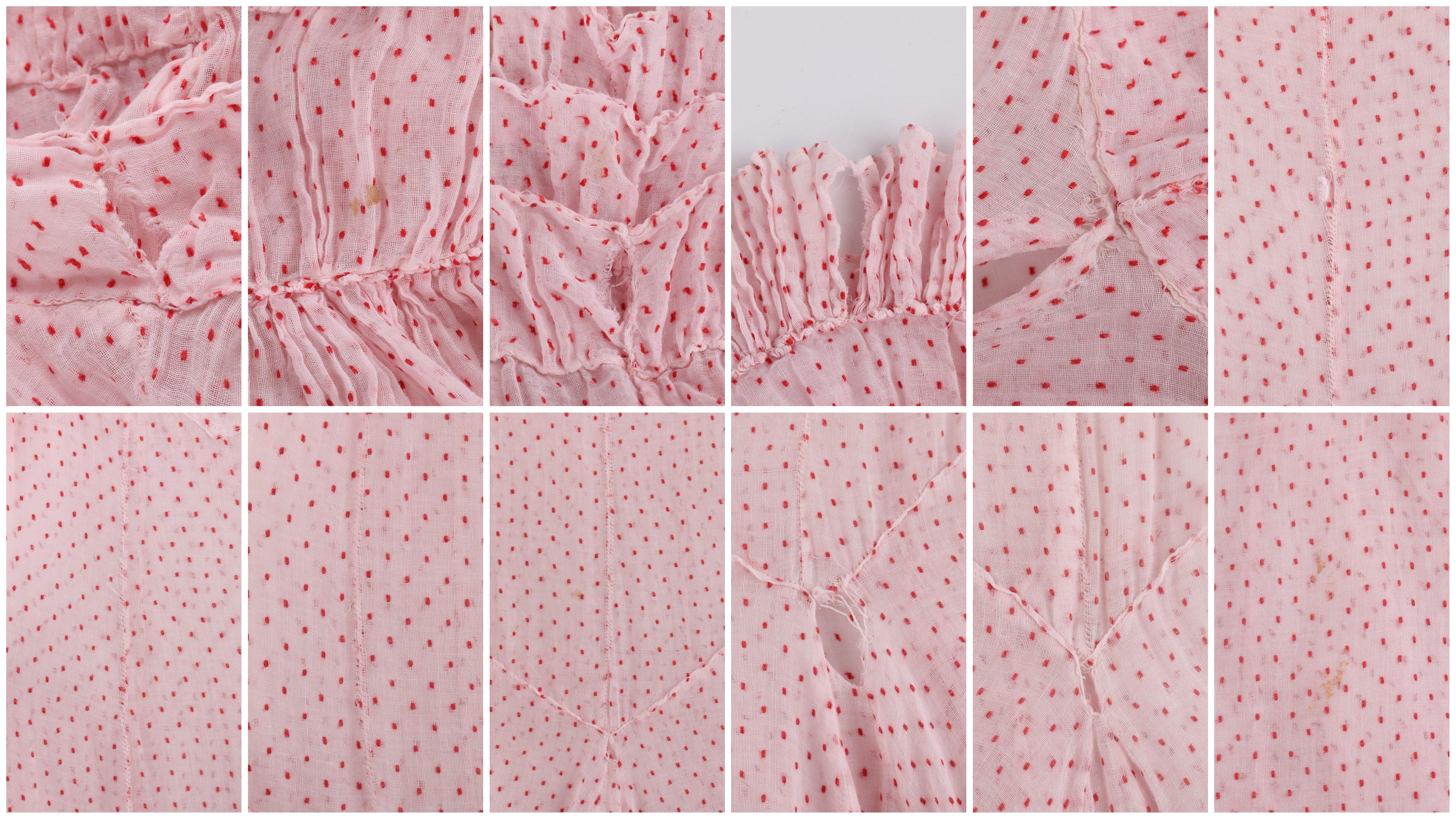 COUTURE c.1930's Pink Swiss Dot Dramatic Tiered Ruffle Sleeve Maxi Dress Gown 1
