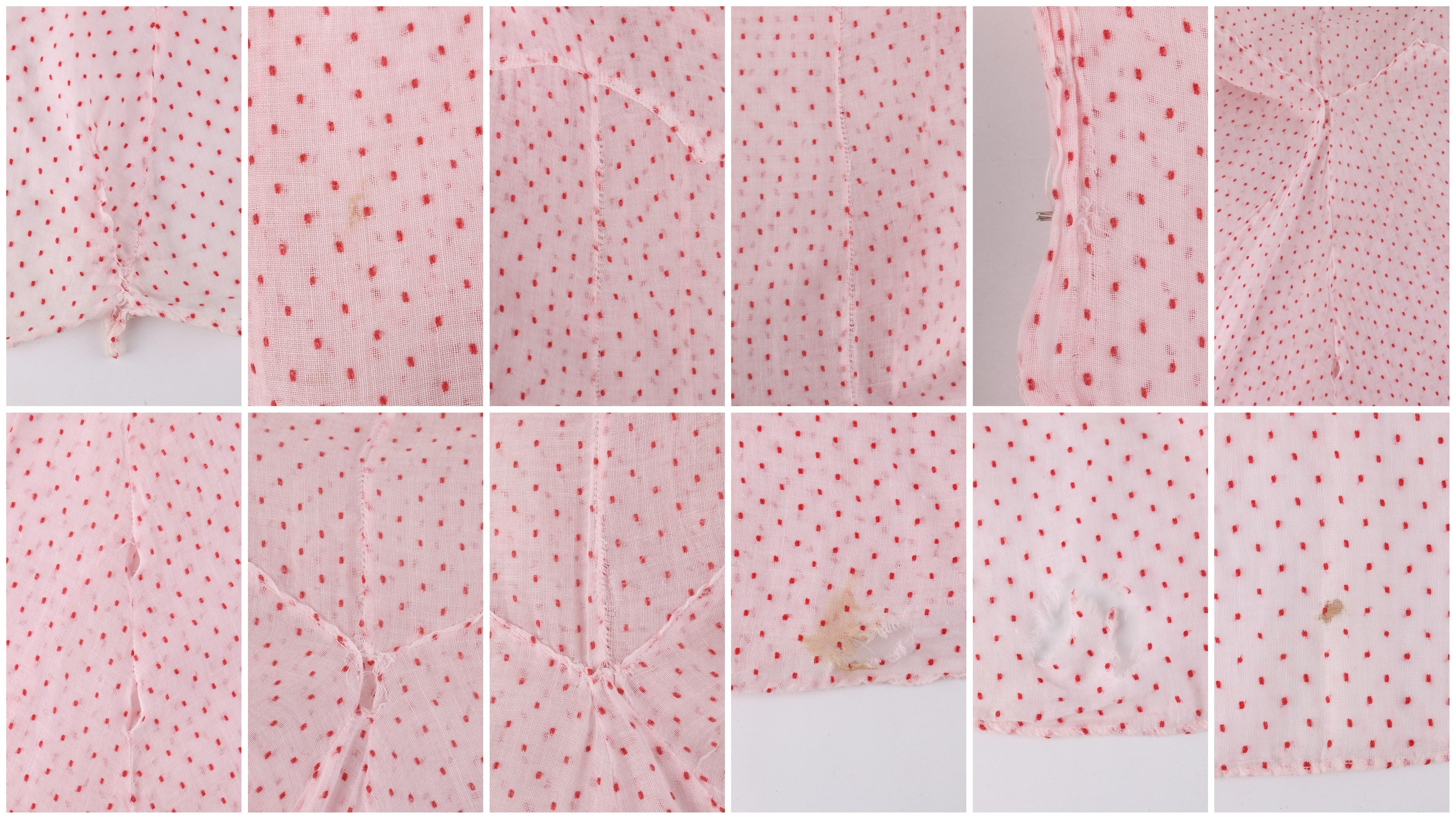 COUTURE c.1930's Pink Swiss Dot Dramatic Tiered Ruffle Sleeve Maxi Dress Gown 2