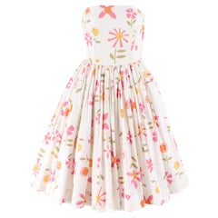 COUTURE c.1950's Fit & Flare Circle Skirt Floral Strapless Day Party Dress