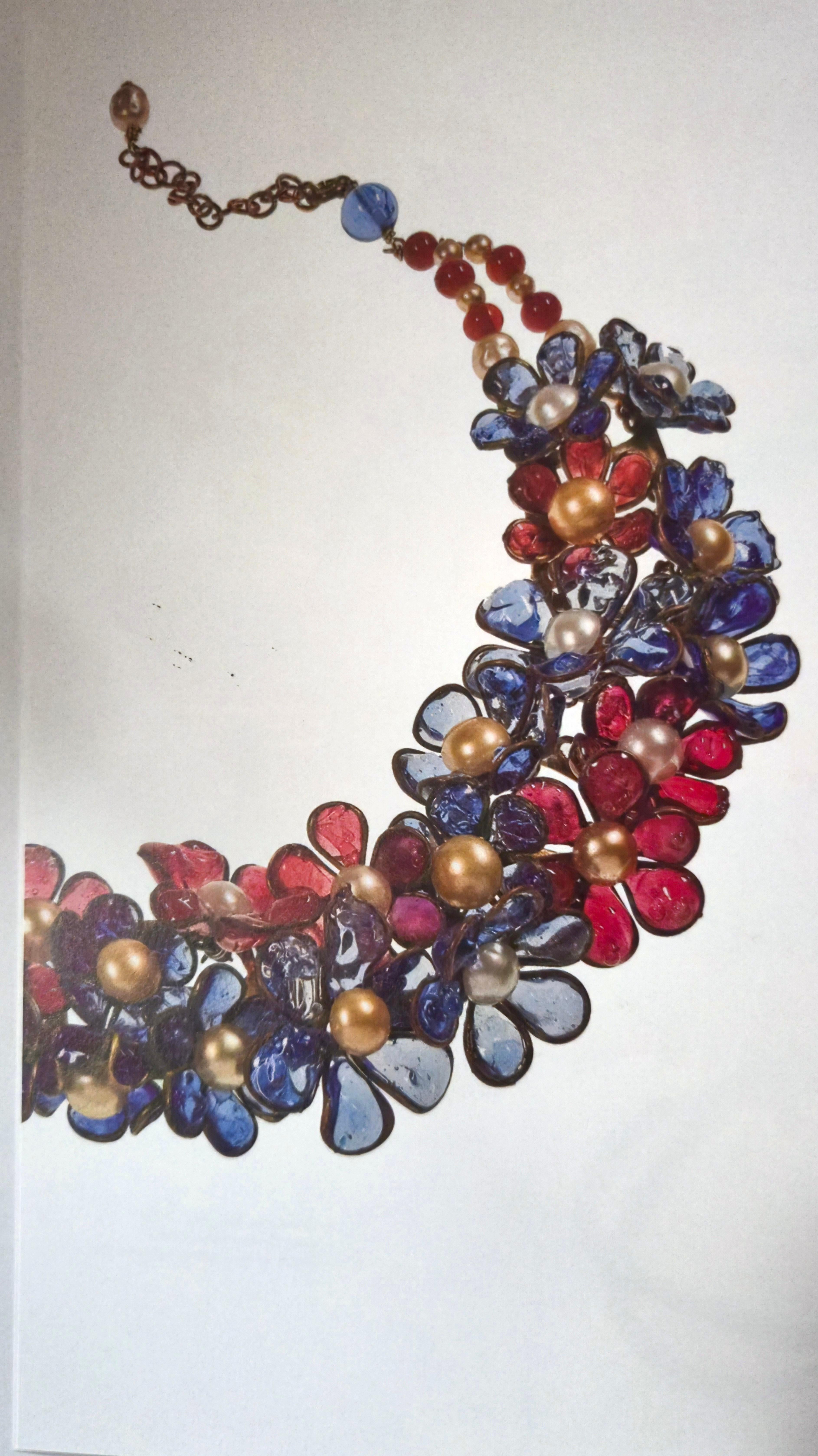 Couture Chanel Gripoix 1930 VertidoGlassAquaFlowerPendants ByzantineChain Parure en venta 7