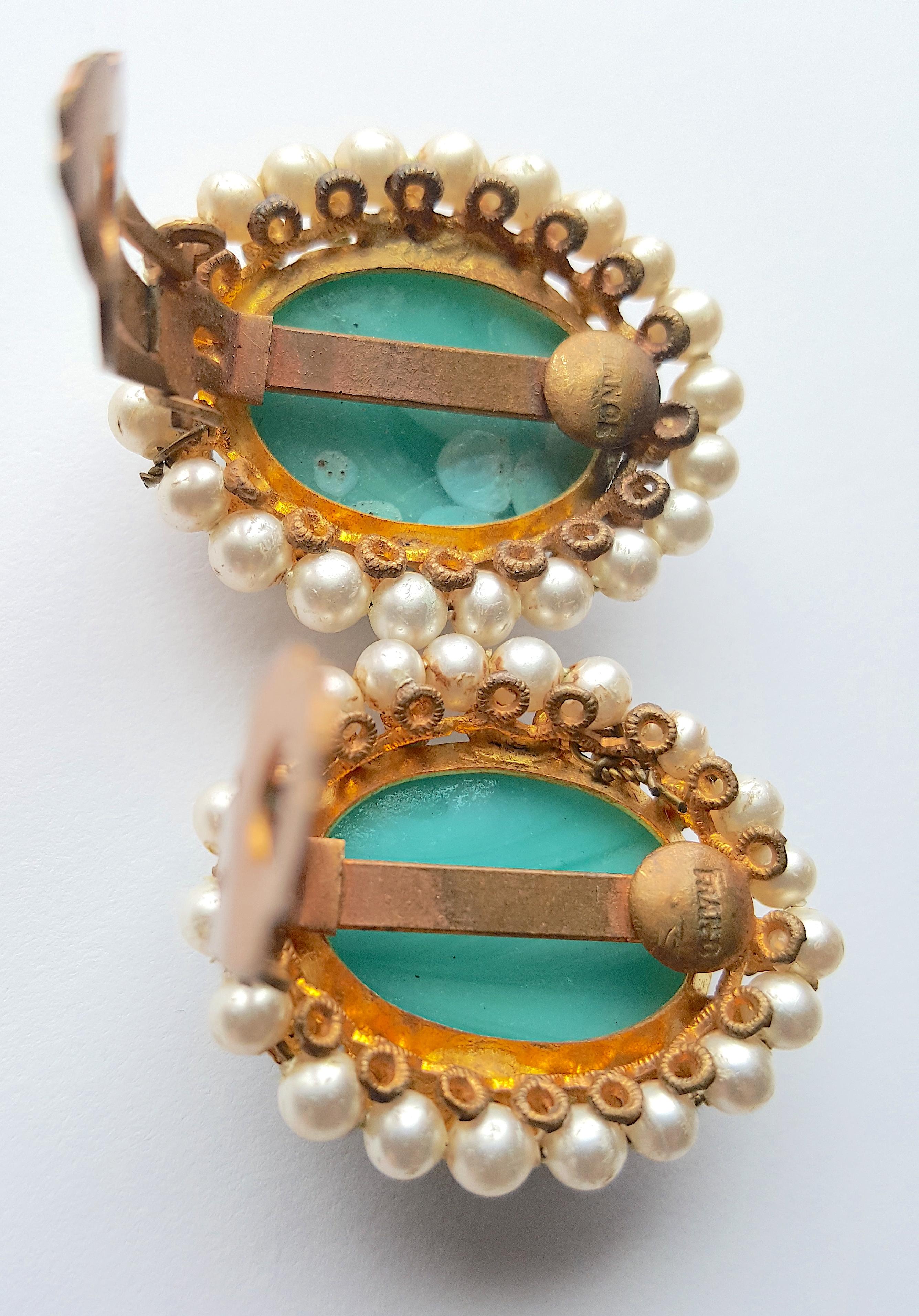 Mixed Cut Couture Chanel Pre1955 Signed France Gripoix PouredGlass Goosens Earrings For Sale