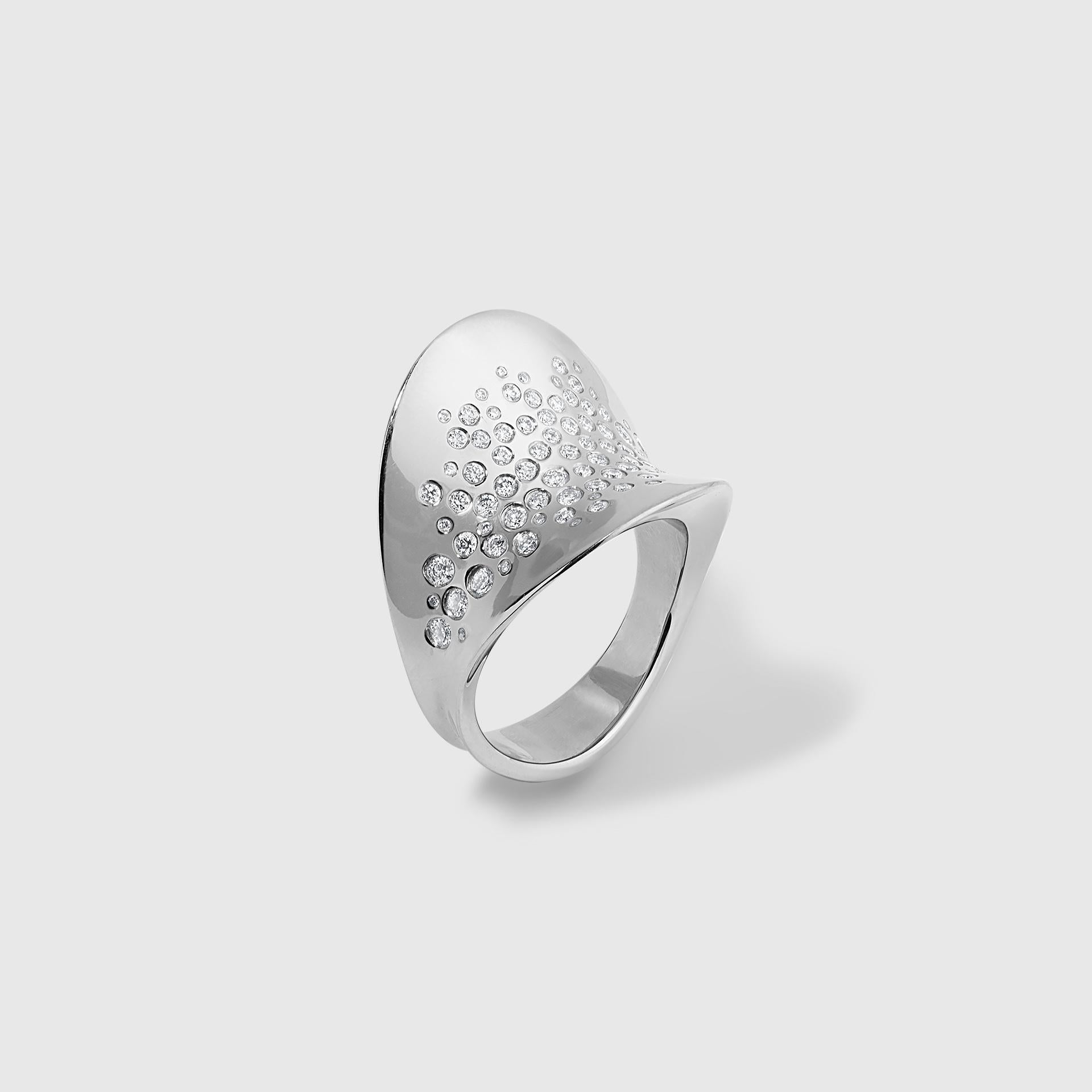 Couture Contemporary Cocktail Rings, Platinum and Diamonds Lyra-Galaxy Ring For Sale 4
