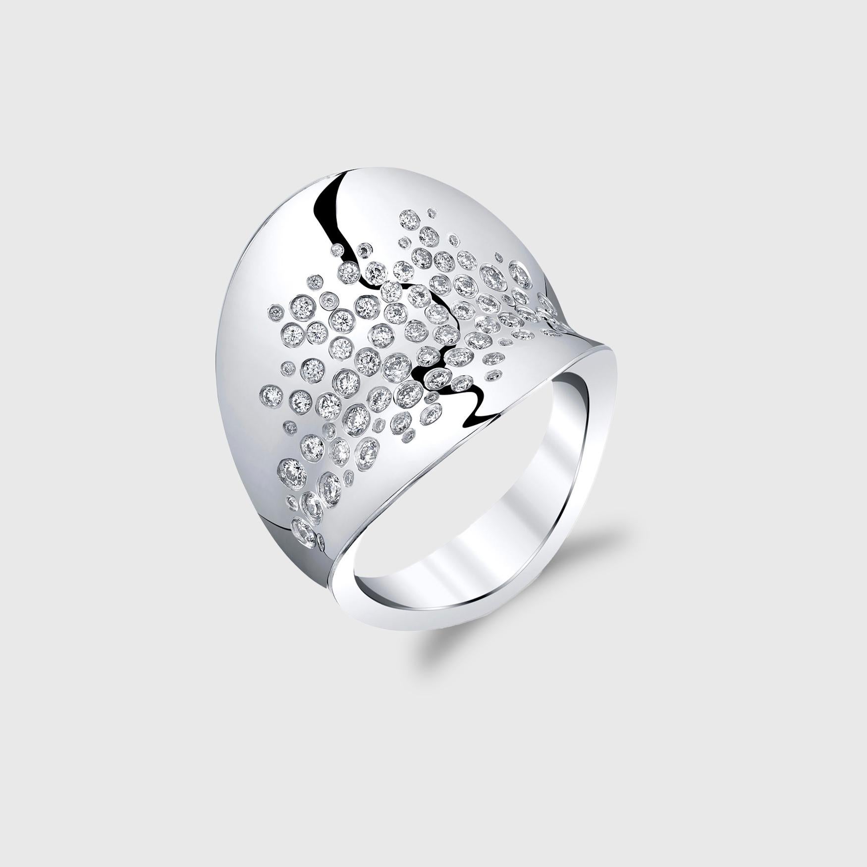 Couture Galaxy Asymmetrical Anticlastic Platinum & White 0.64ct Diamond Ring For Sale 3