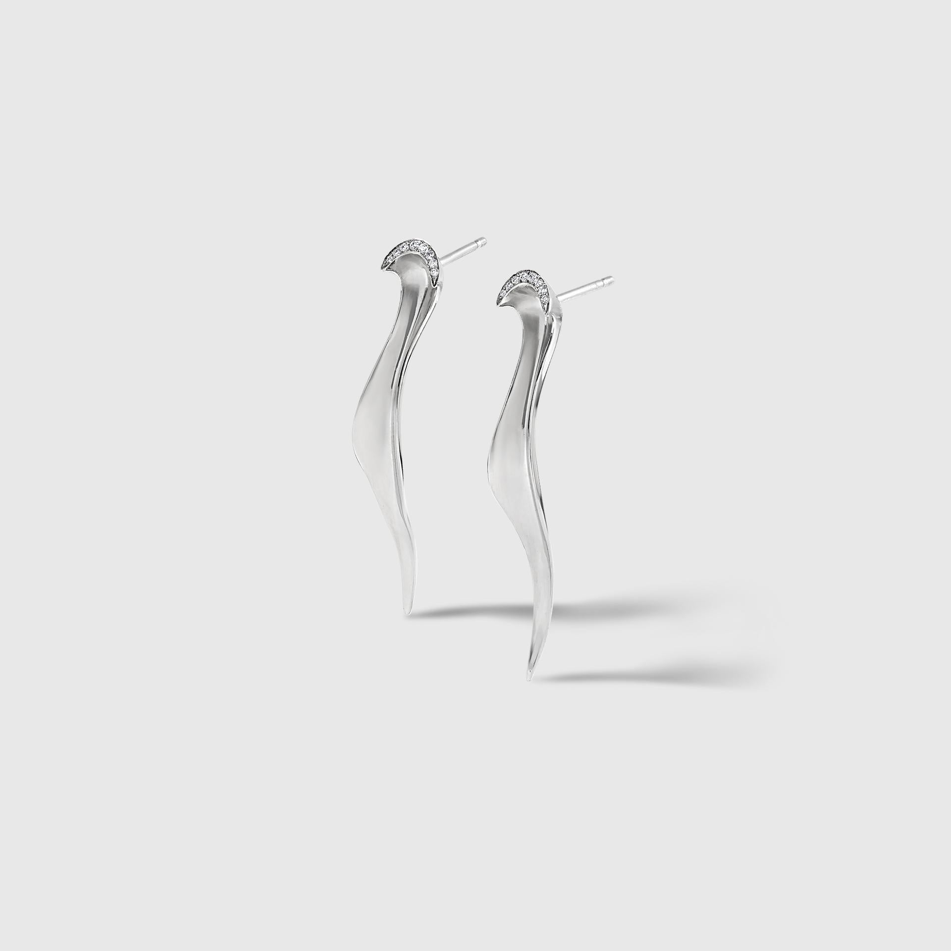 Couture Contemporary Sculptural Earrings, Platinum & 0.08 ct White Pavé Diamonds For Sale 5