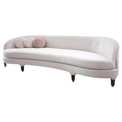 Couture Curve Fabric Sofa with Walnut Frame Nickel Sabot Ferrules Handcrafted