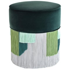Couture Dark Green Pouf with Geometric Fringe by Lorenza Bozzoli Design