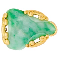 Couture David Webb 18 Karat Yellow Gold Carved Jade Pin/Pendant