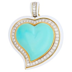 Couture David Webb 18KYG Turquoise, Diamond and White Enamel Heart Pin/Pendant