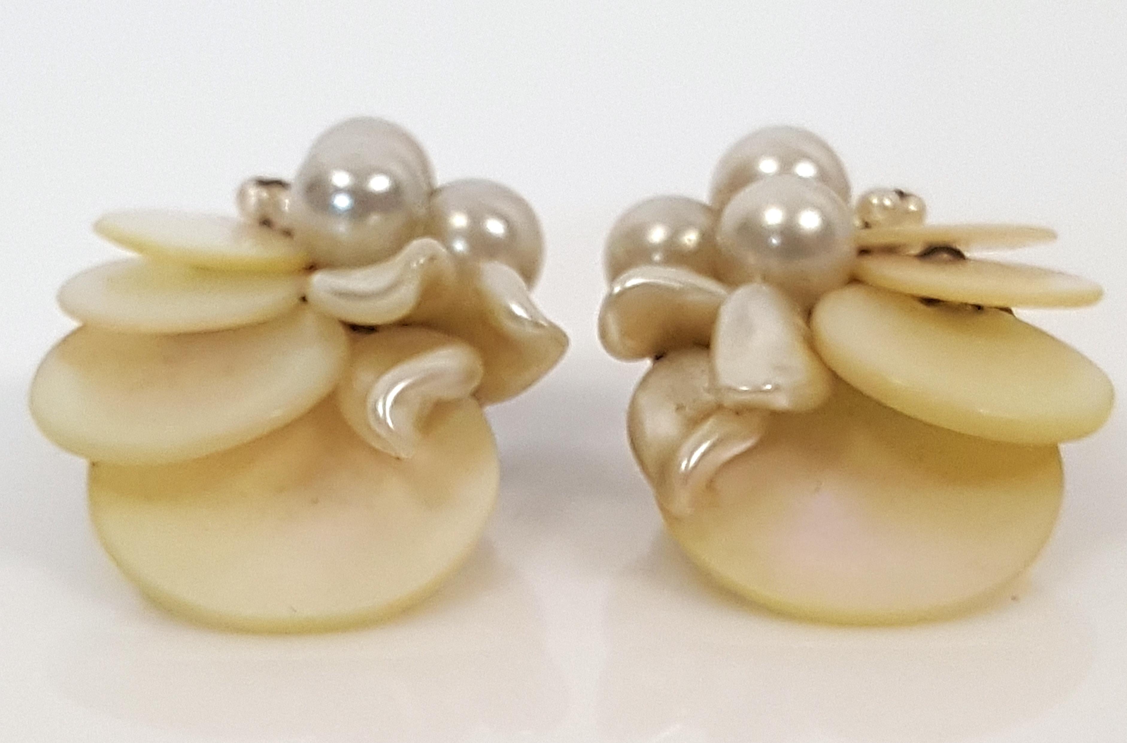 Bead Couture Early Chanel Marked MadeInFrance WiredPearl&LampworkGlass Clip Earrings For Sale