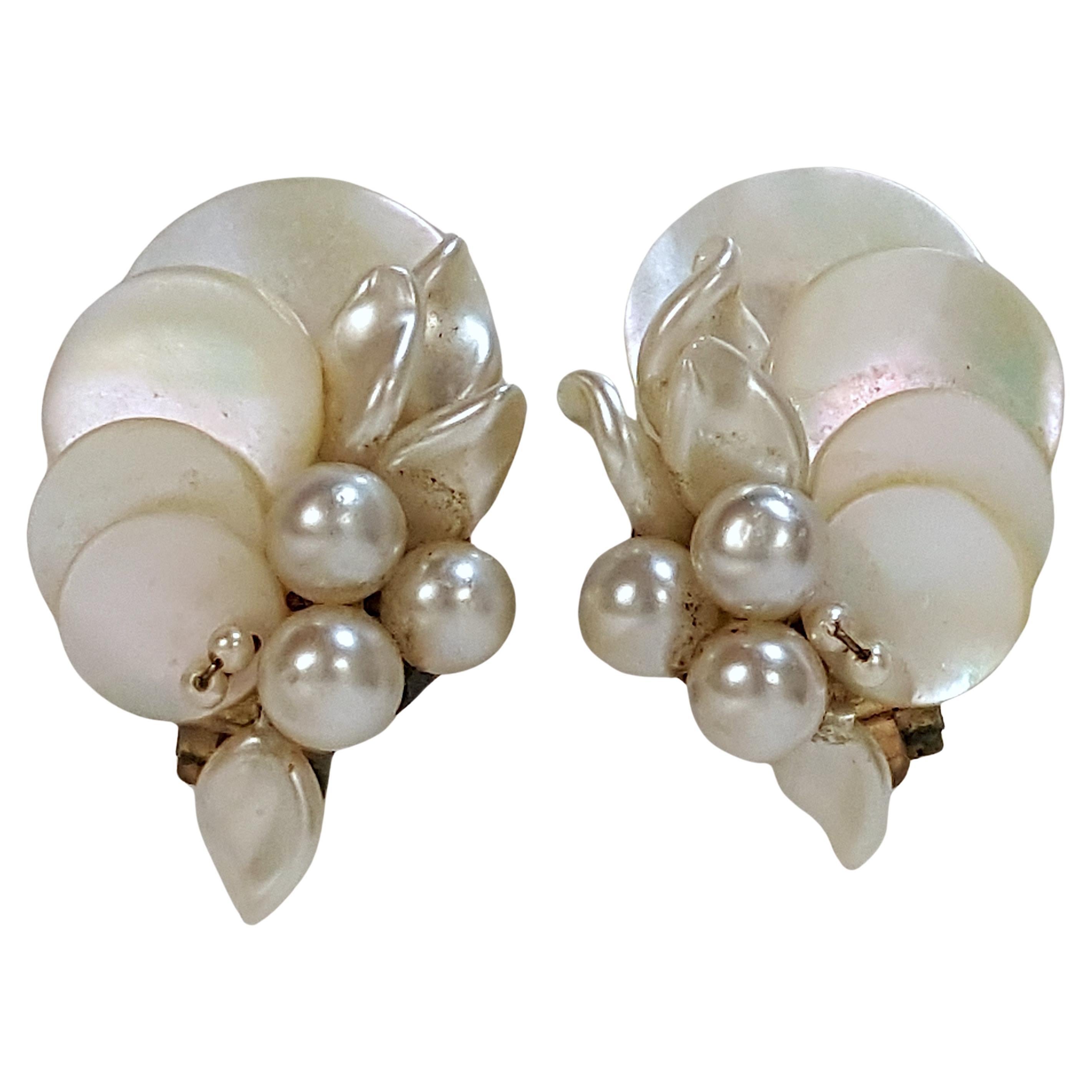 Couture Early Chanel Marked MadeInFrance WiredPearl&LampworkGlass Clip Earrings For Sale
