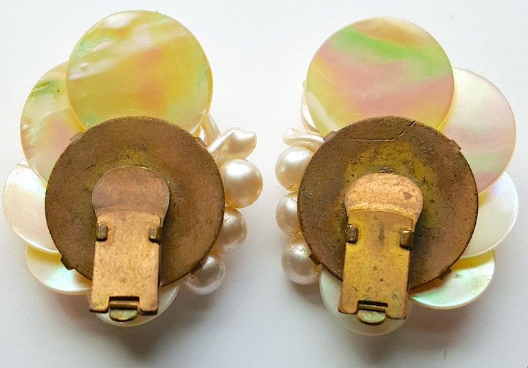 Boucles D'oreilles Clips Vintage Western Germany Perles Verre Laiton - Occasion