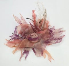 Couture French Feathered HandPaintedSilkFlower Rose Brooch HatPin