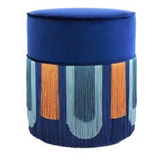 Couture Geometric Deco Blue Pouf