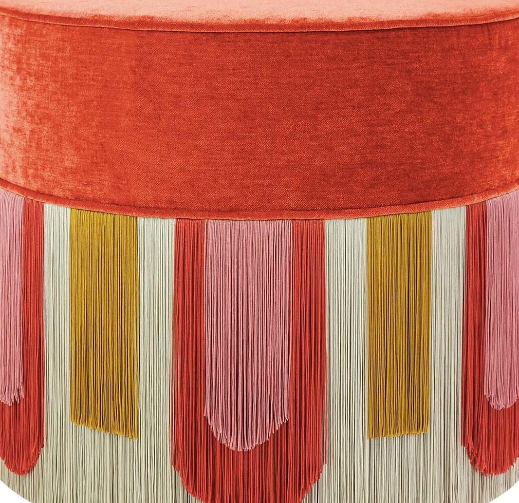 Italiano Pouf Couture Geometrico Deco Arancione in vendita