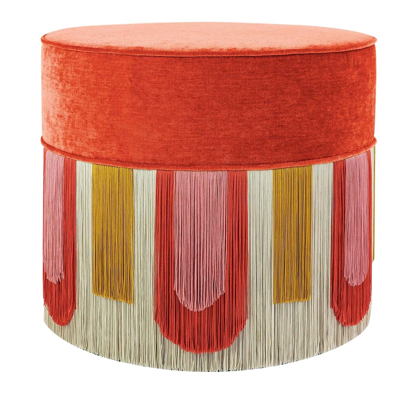 Couture Geometrischer orangefarbener Deko-Ottoman