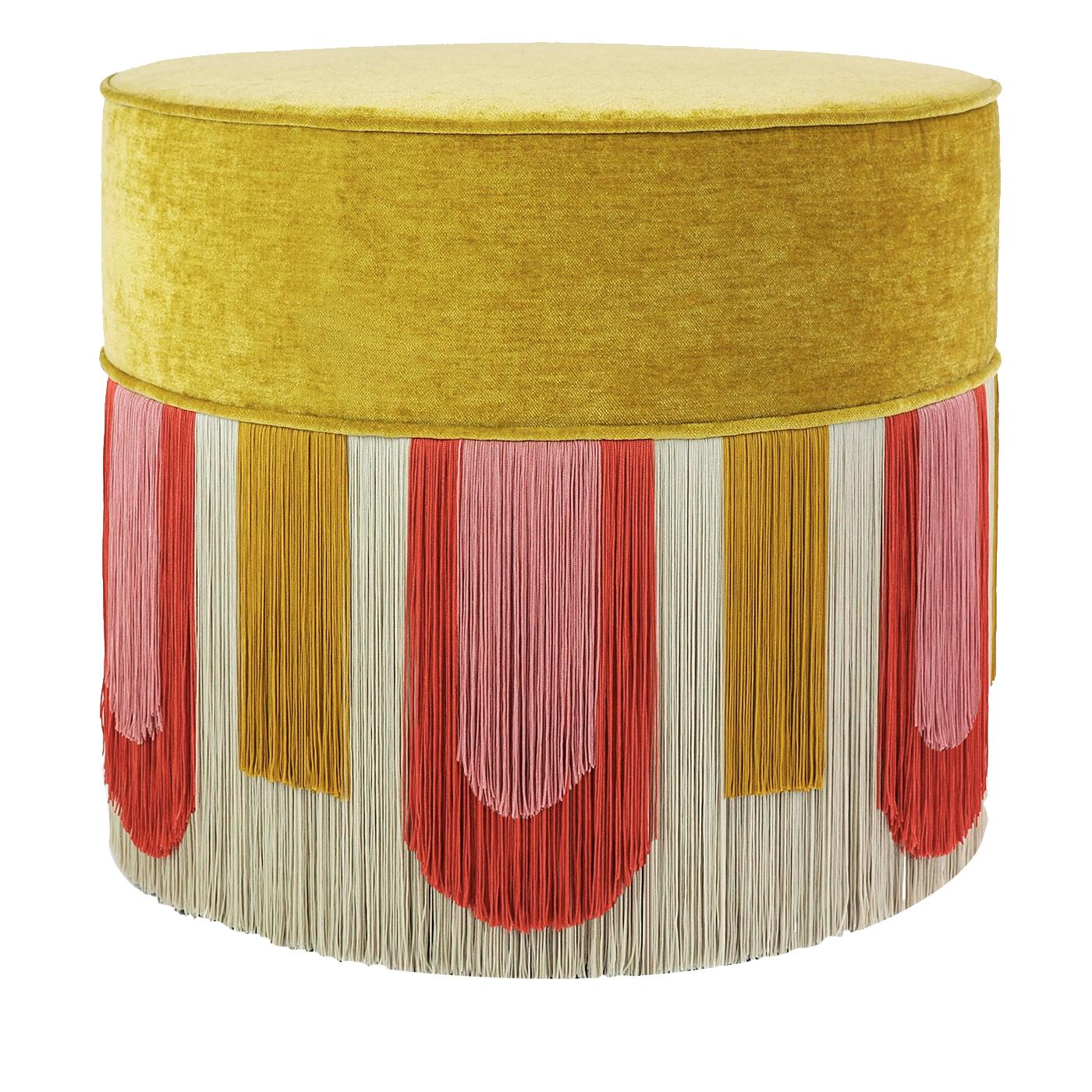 Modern Couture Geometric Deco Yellow Pouf For Sale