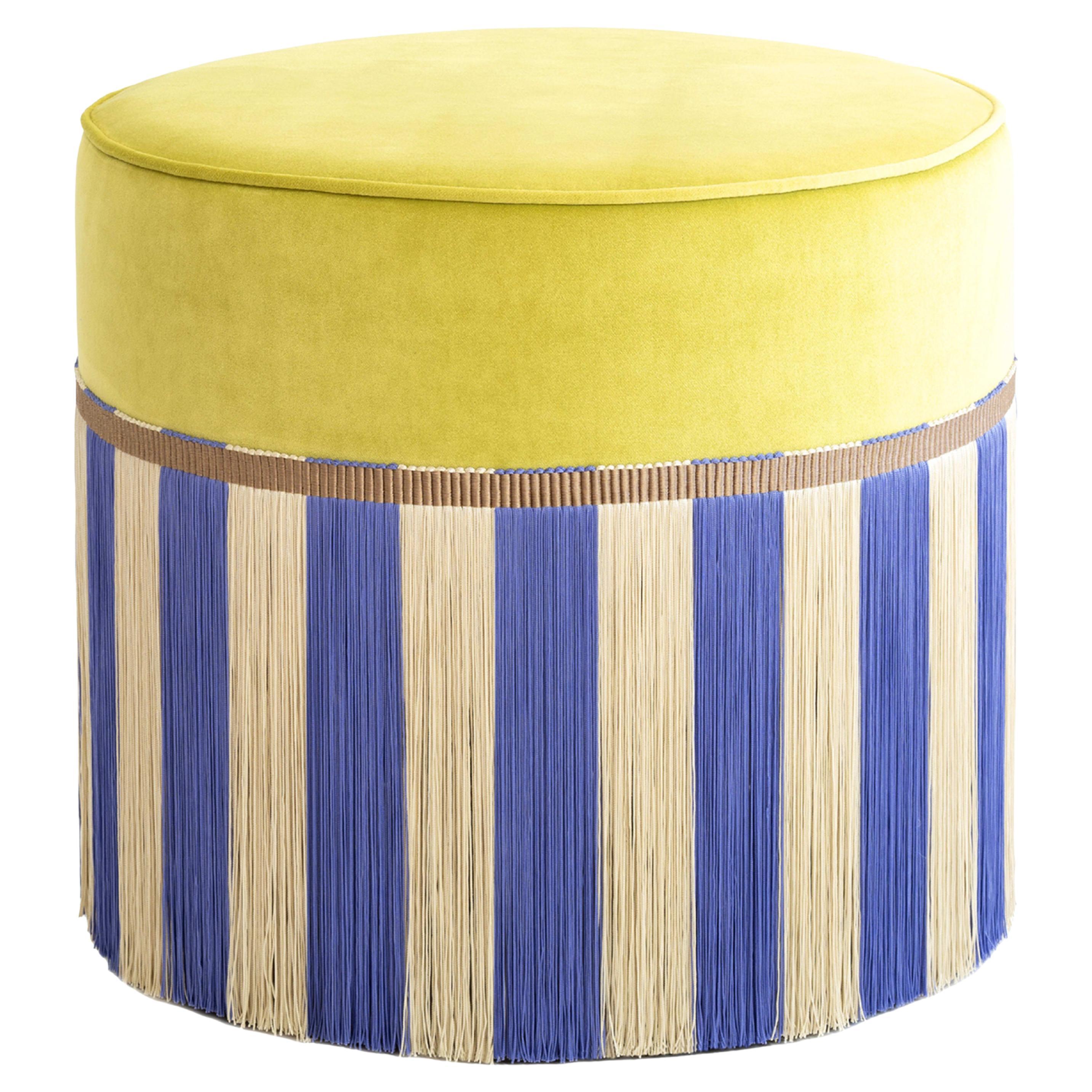 Grand pouf géométrique Riga de haute couture jaune et violet