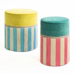 Couture Geometric Riga Medium Yellow & Turquoise Ottoman