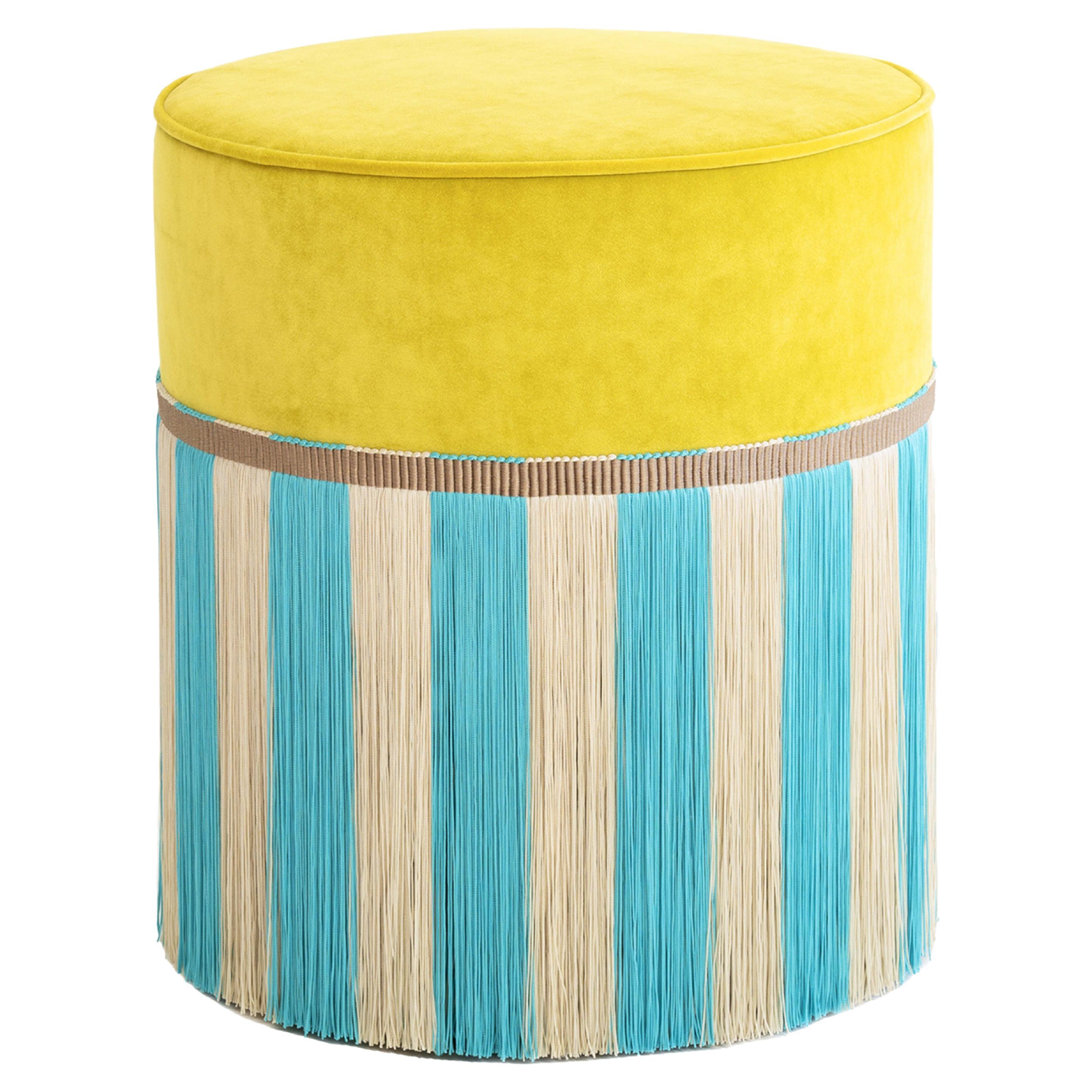 Couture Geometric Riga Medium Yellow & Turquoise Ottoman