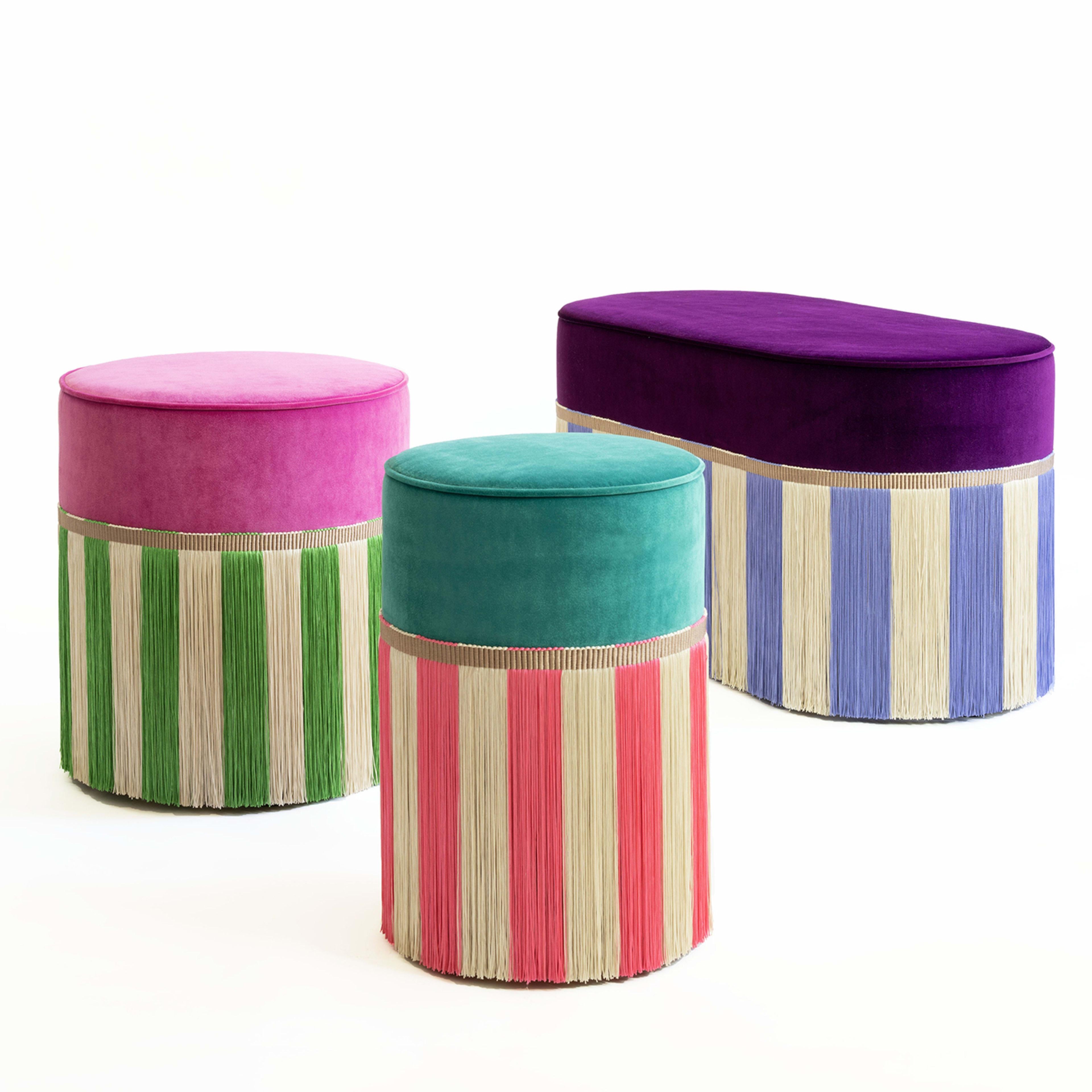 Italian Couture Geometric Riga Small Turquoise & Pink Ottoman For Sale