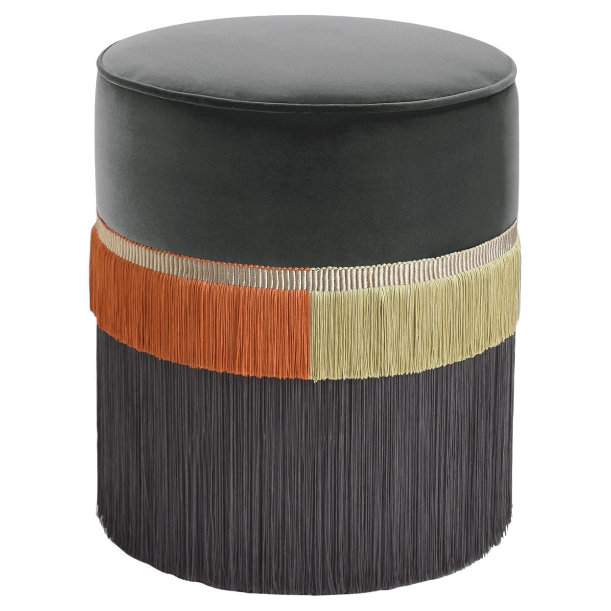 Couture Gray Pouf with Line Fringe by Lorenza Bozzoli Design For Sale