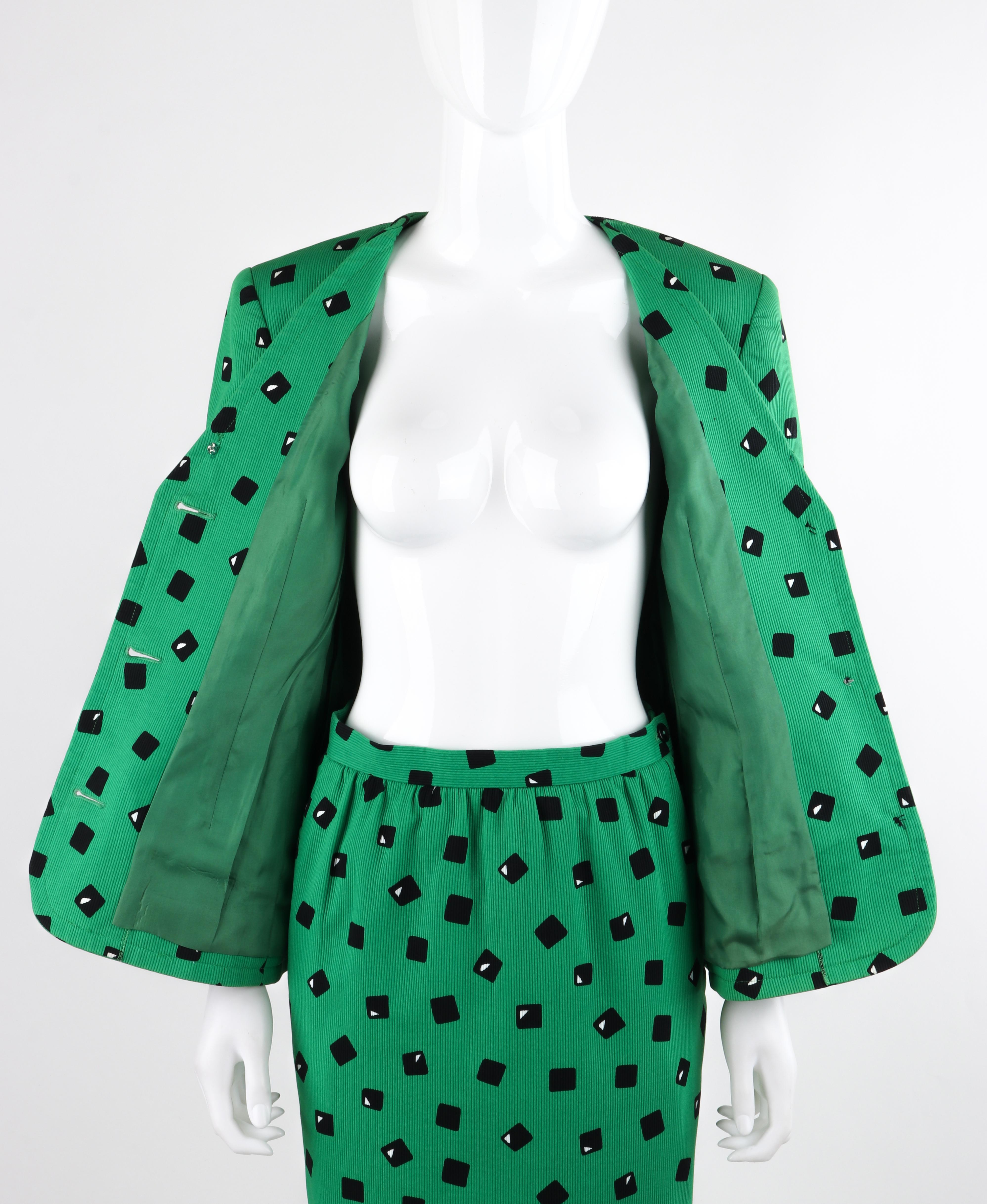 Blue Couture HUBERT de GIVENCHY c.1980’s Green Black Blazer Skirt Suit Set Numbered For Sale