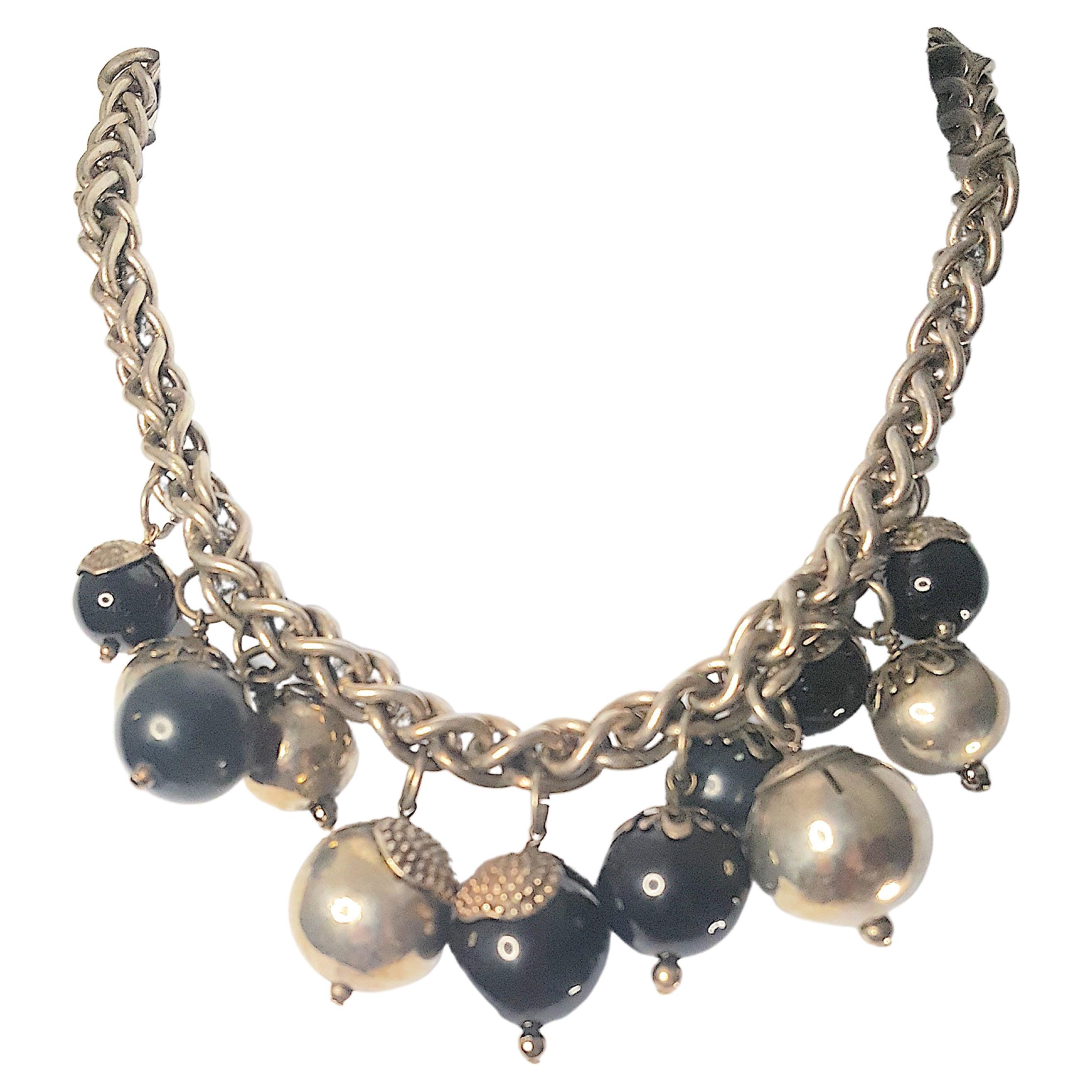 Couture Late1920s ChanelRousseletStyle Pearlescent Pendants SilverChain Necklace For Sale