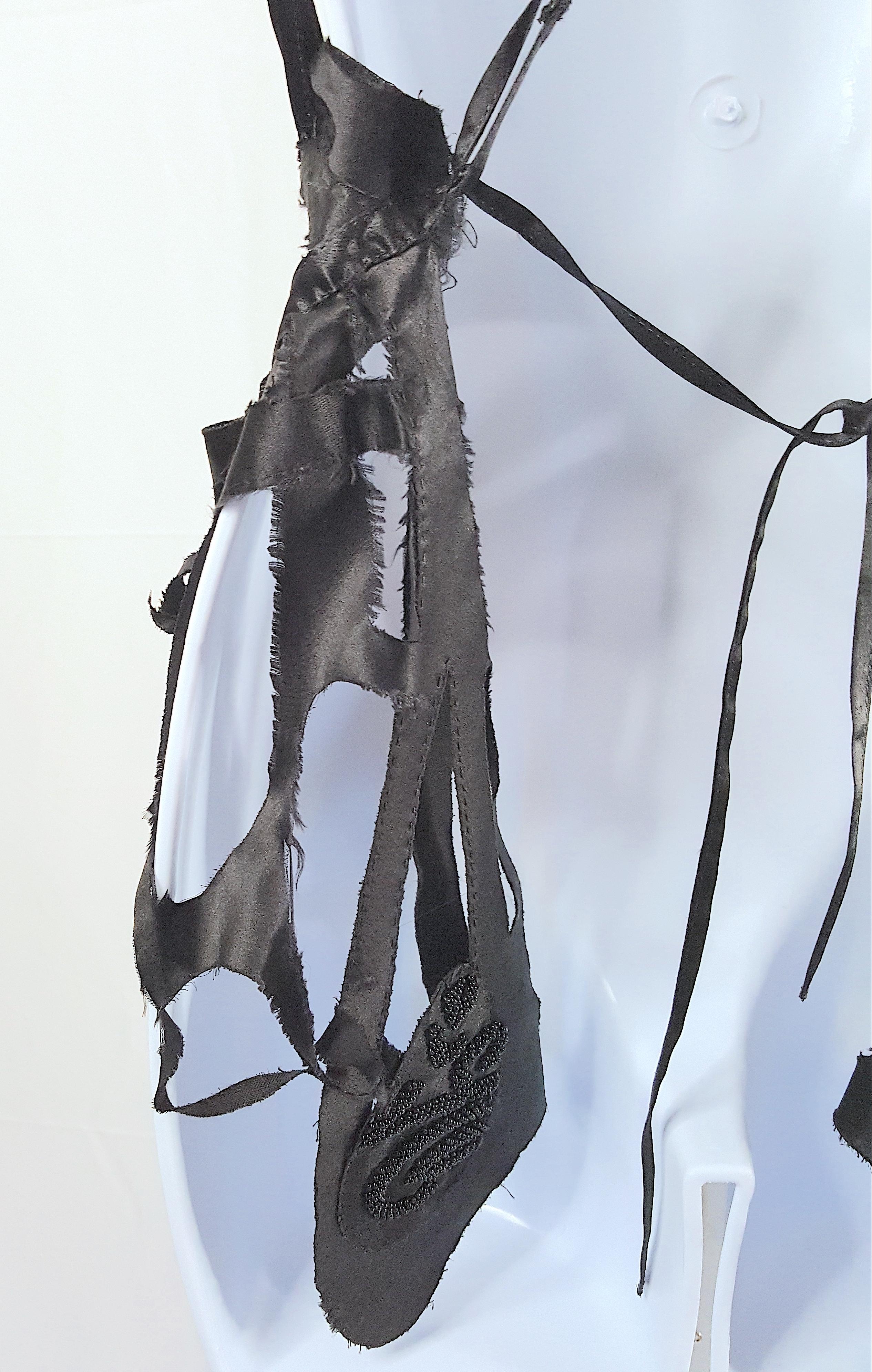 Couture LingerieLike Beaded Silk Cutwork Balenciaga Style 2000s Black Vest Apron For Sale 6
