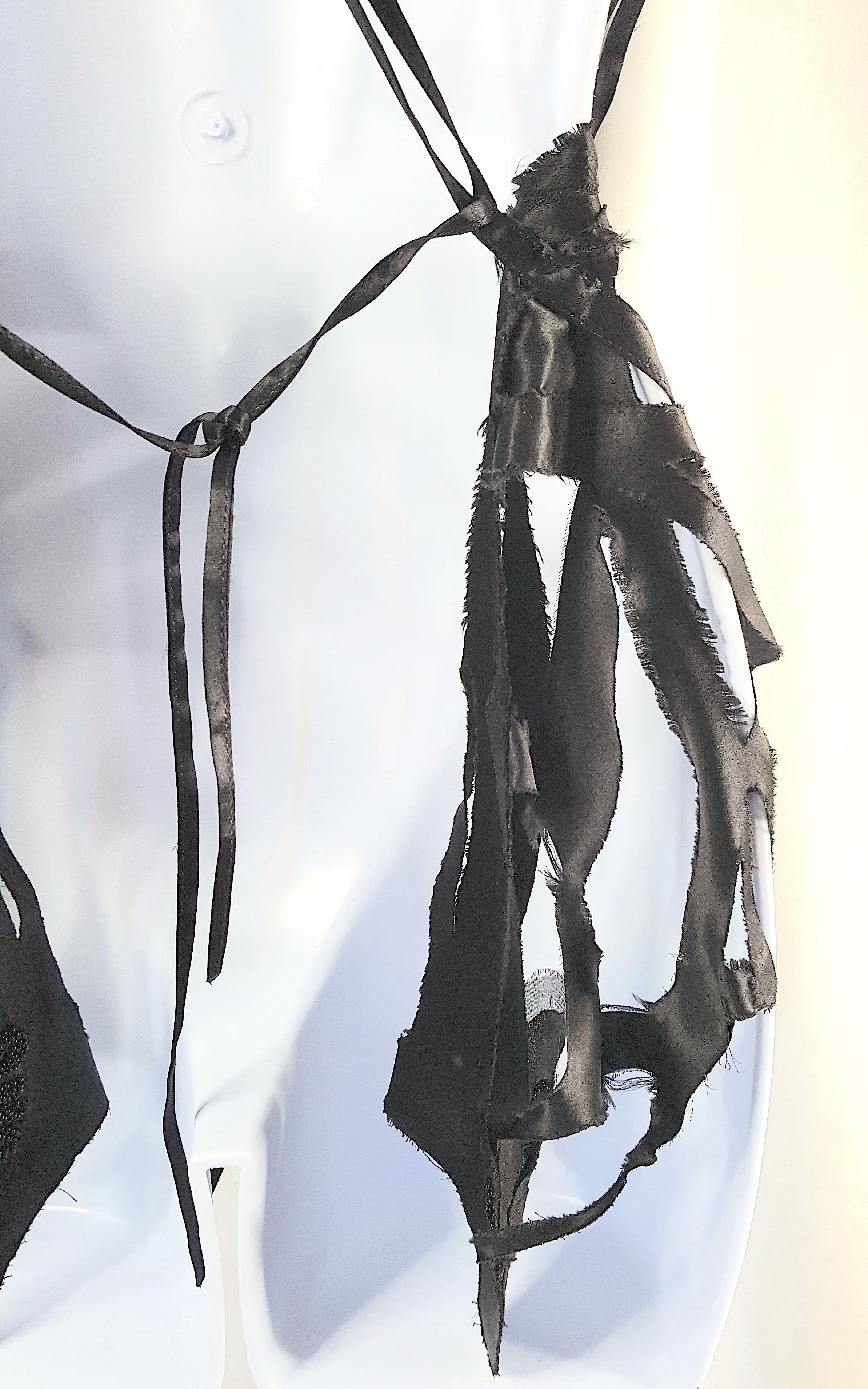 Couture LingerieLike Beaded Silk Cutwork Balenciaga Style 2000s Black Vest Apron For Sale 8