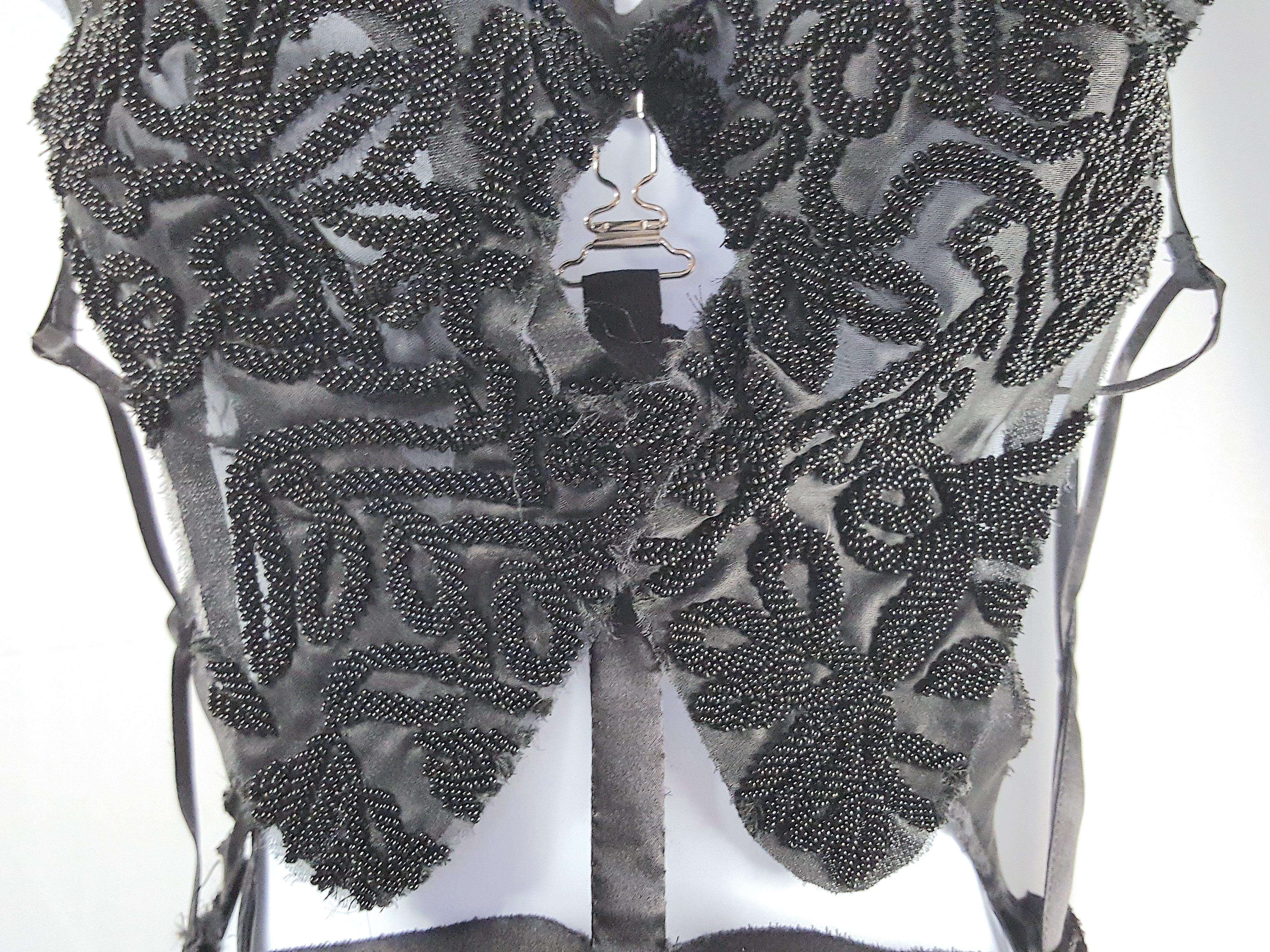 Couture LingerieLike Beaded Silk Cutwork Balenciaga Style 2000s Black Vest Apron For Sale 1