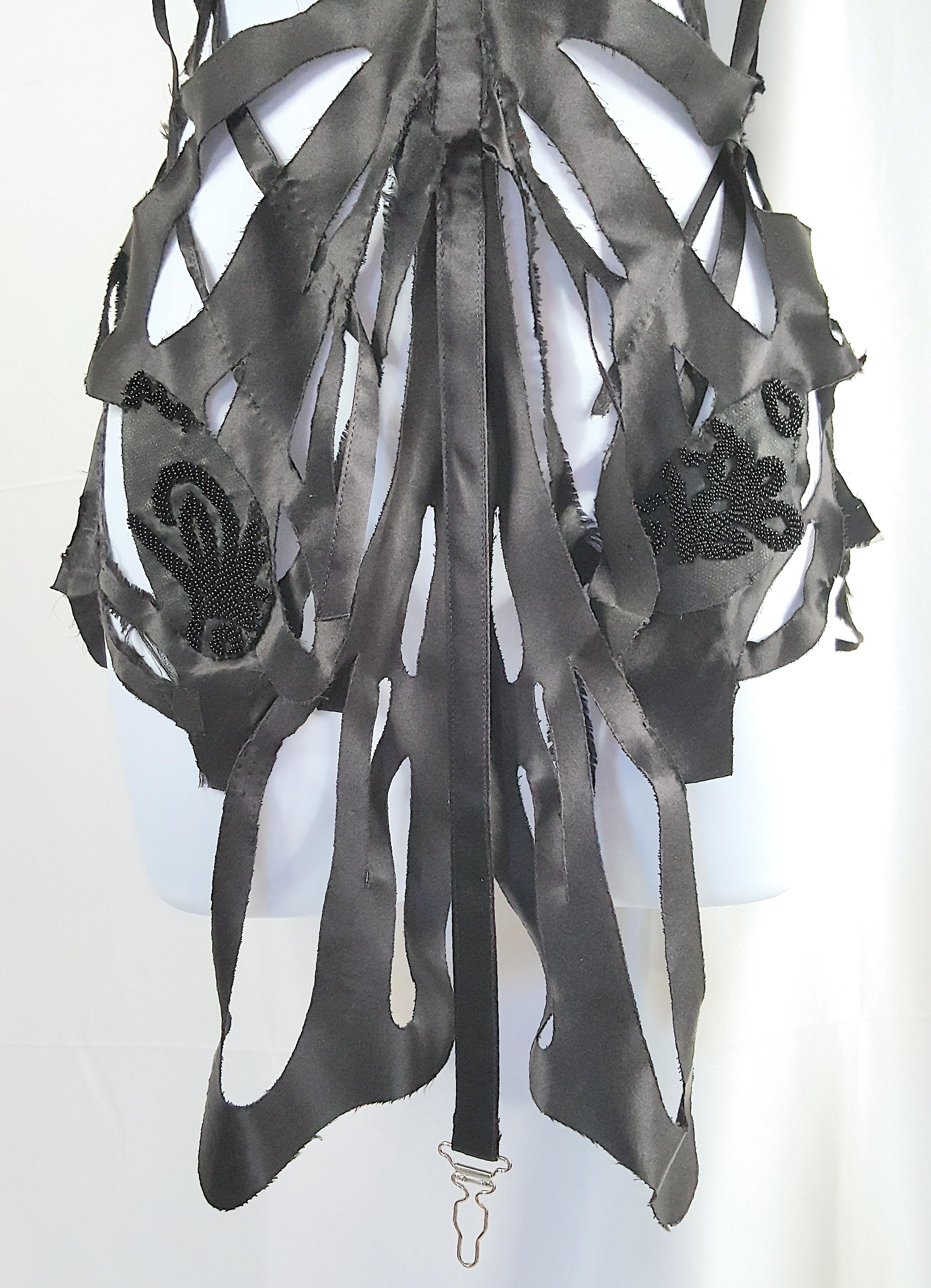 Couture LingerieLike Beaded Silk Cutwork Balenciaga Style 2000s Black Vest Apron For Sale 2