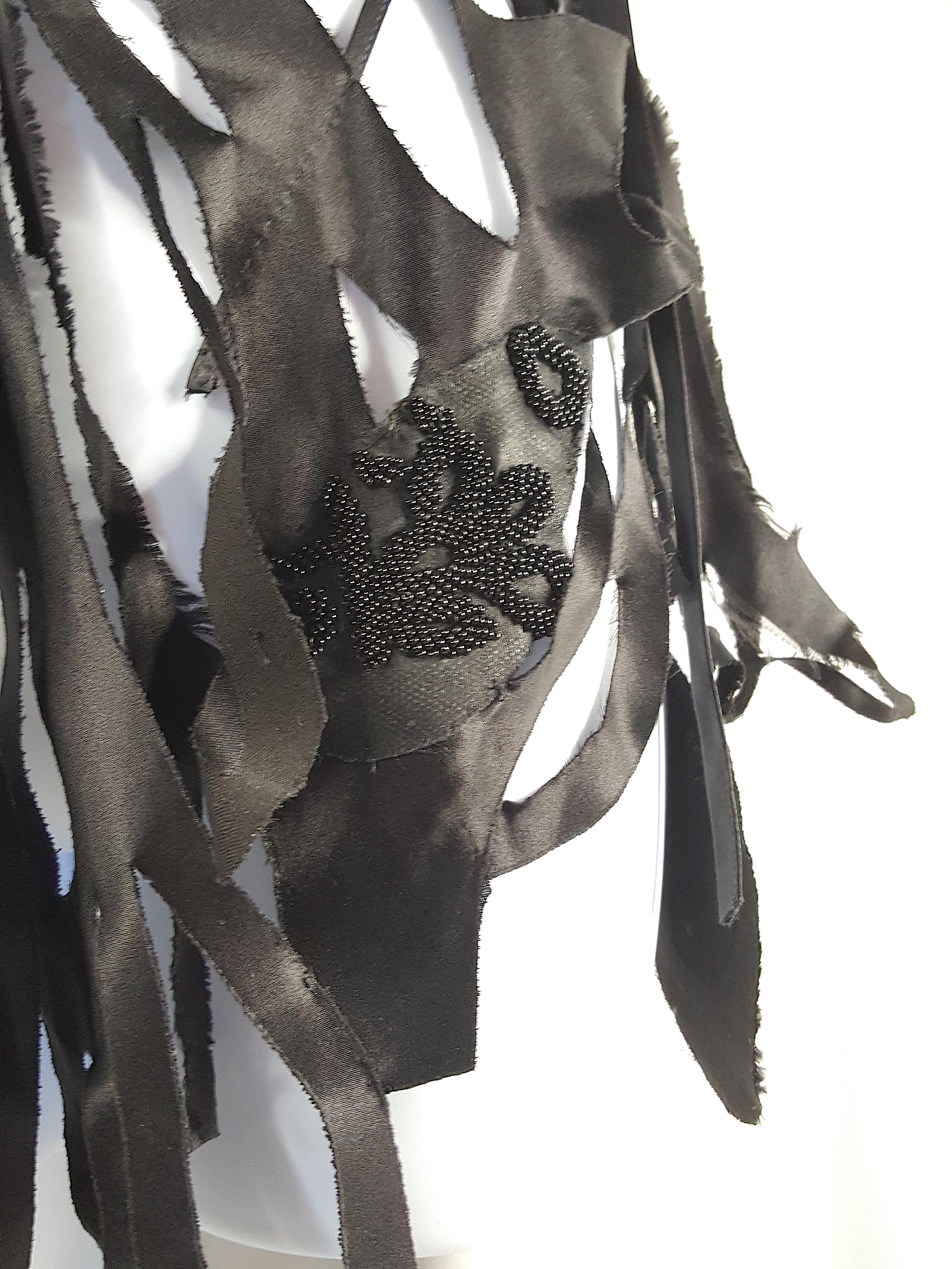 Couture LingerieLike Beaded Silk Cutwork Balenciaga Style 2000s Black Vest Apron For Sale 4